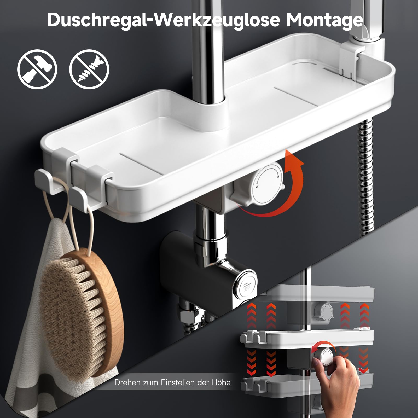 Shower Kit with Button Diverter with Shelf