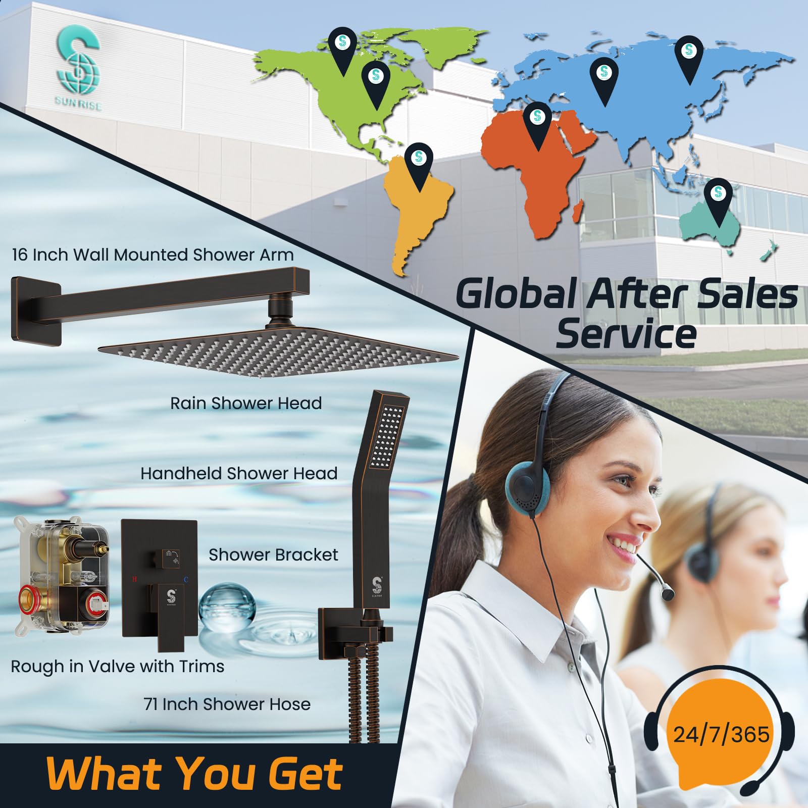 Wall-mounted Shower Arm Shower System(Square)