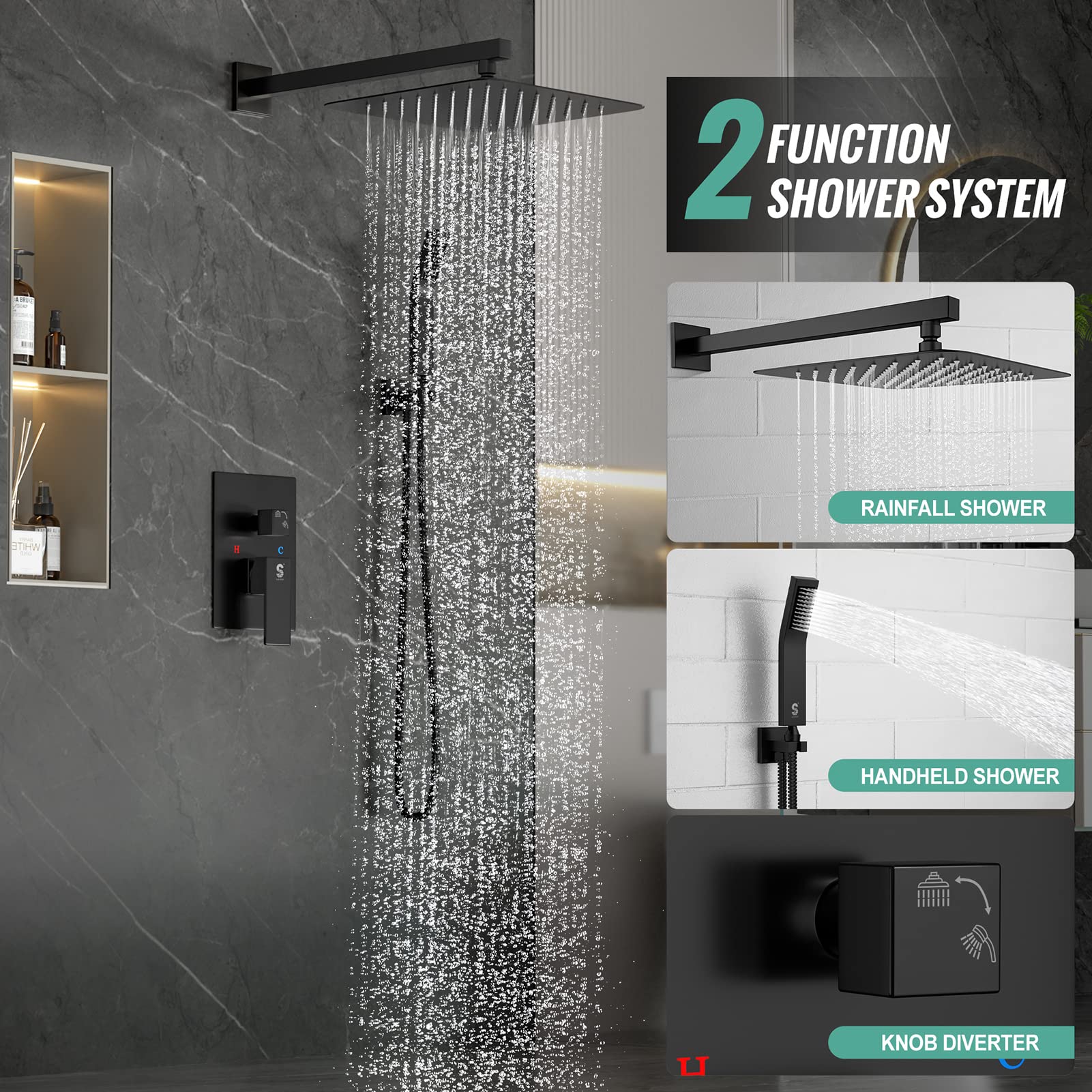 Wall-mounted Shower Arm Shower System(Square)