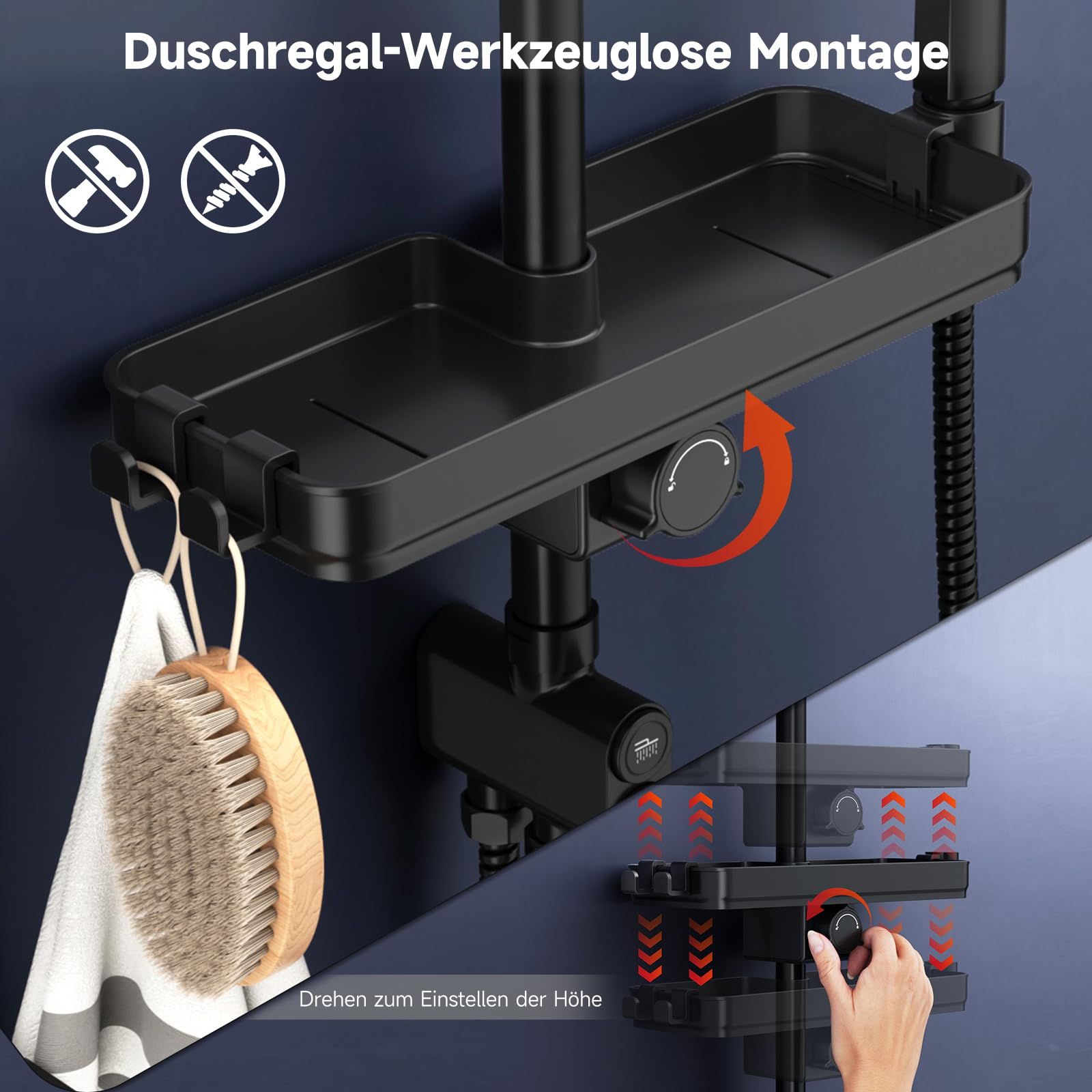 Shower Kit with Button Diverter with Shelf