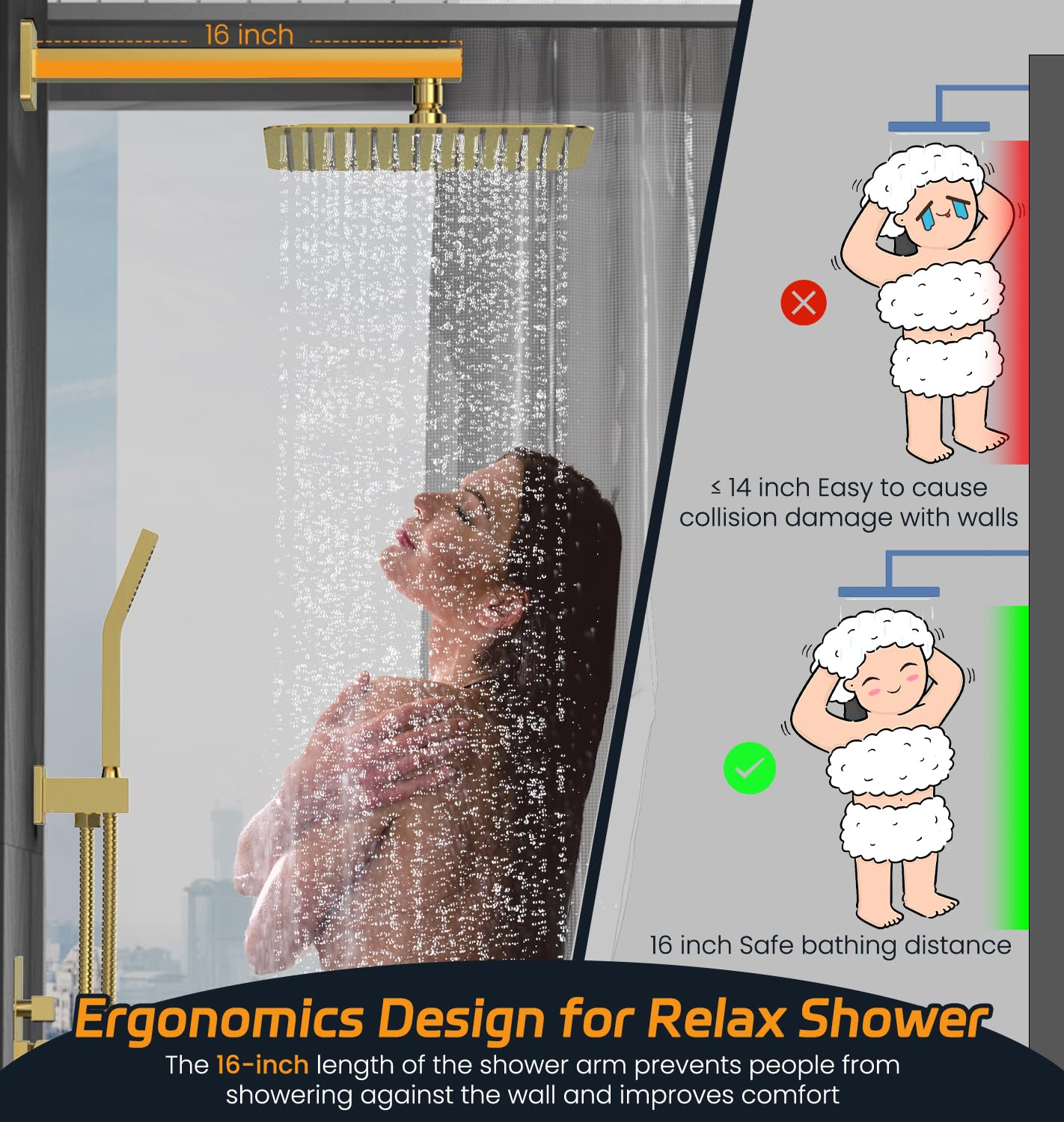 Wall-mounted Shower Arm Shower System(Square)