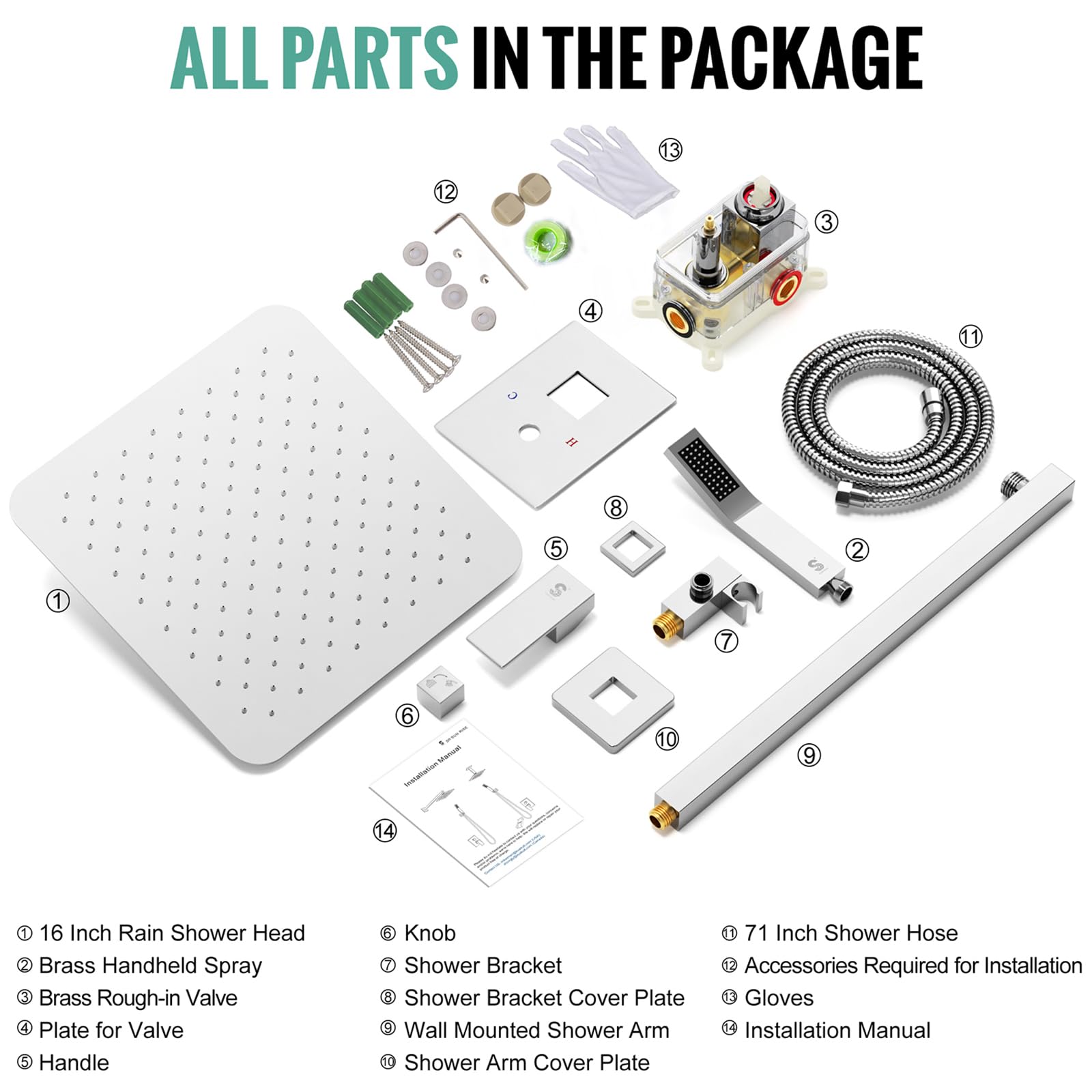 Wall-mounted Shower Arm Shower System(Square)