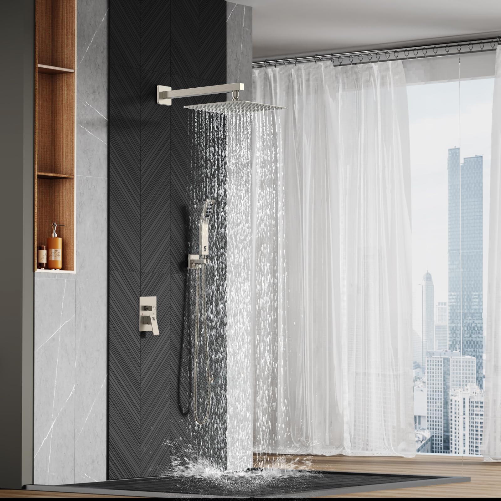 Wall-mounted Shower Arm Shower System(Square)