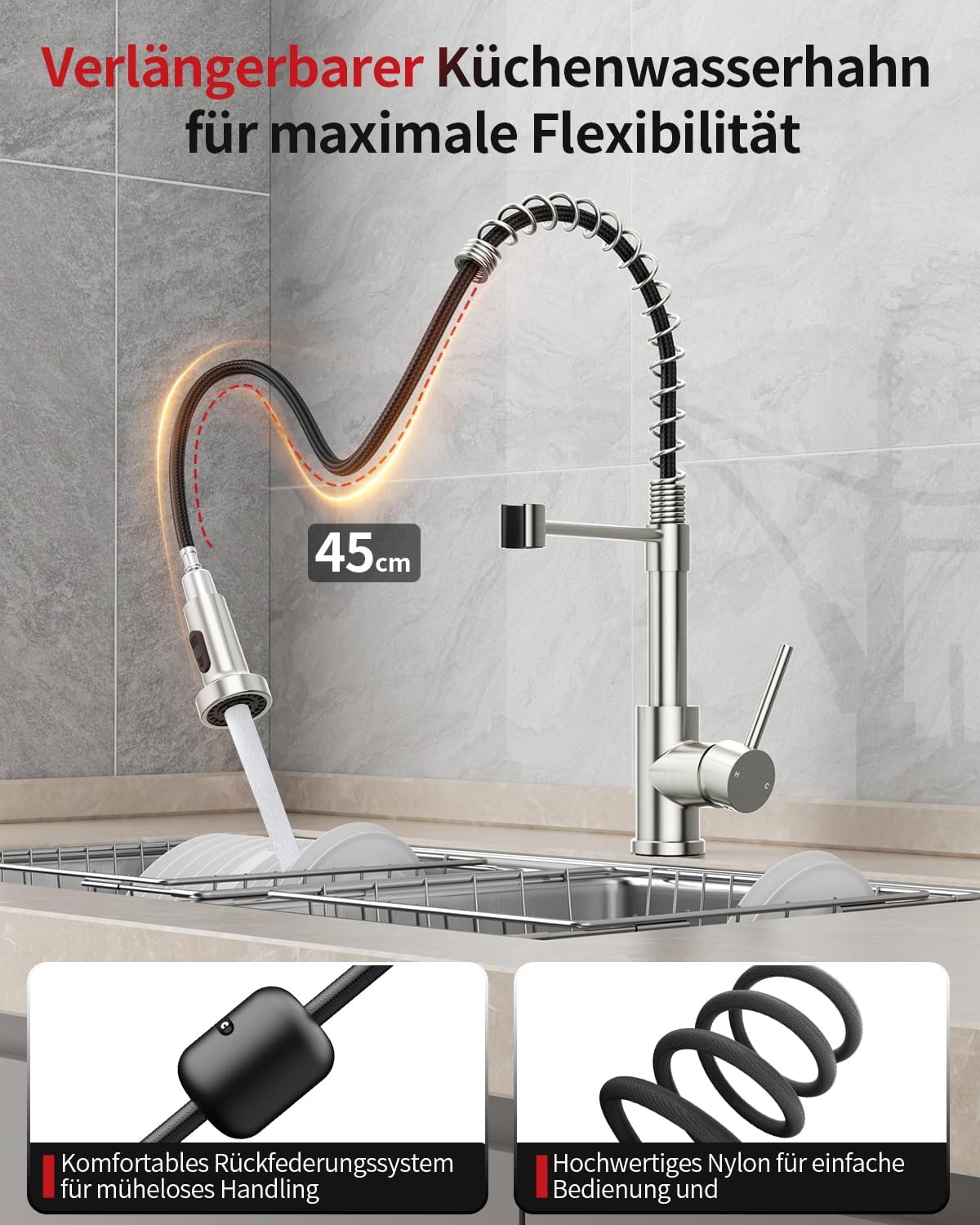 Spring-Loaded Pull-Down Kitchen Faucet (HD040）
