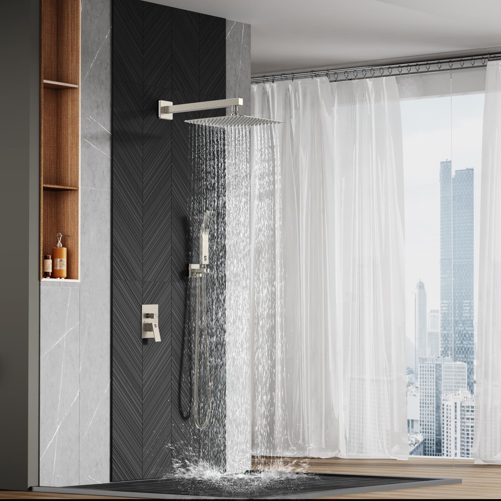 Wall-mounted Shower Arm Shower System(Square)