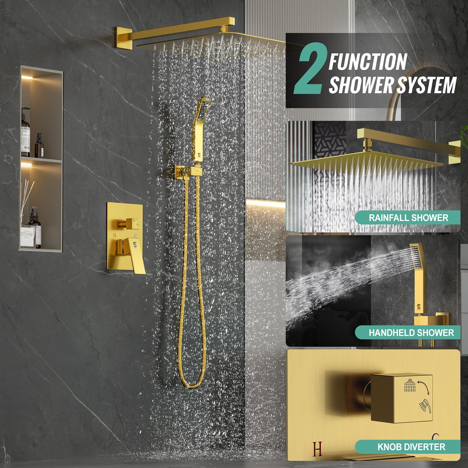 Wall-mounted Shower Arm Shower System(Square)