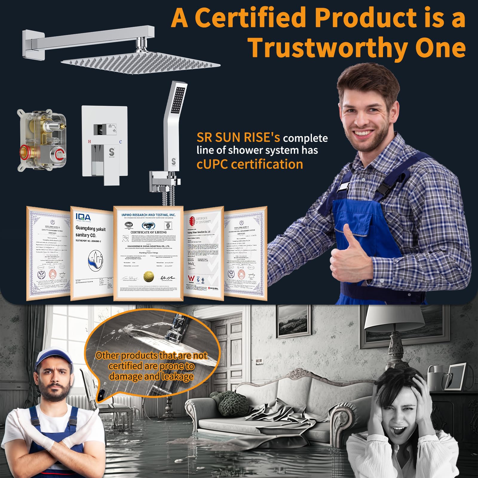 Wall-mounted Shower Arm Shower System(Square)