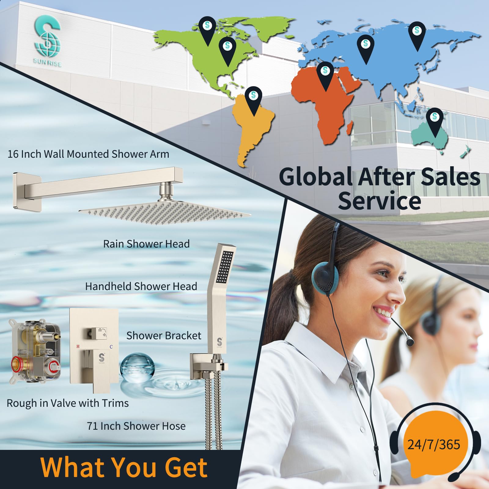 Wall-mounted Shower Arm Shower System(Square)