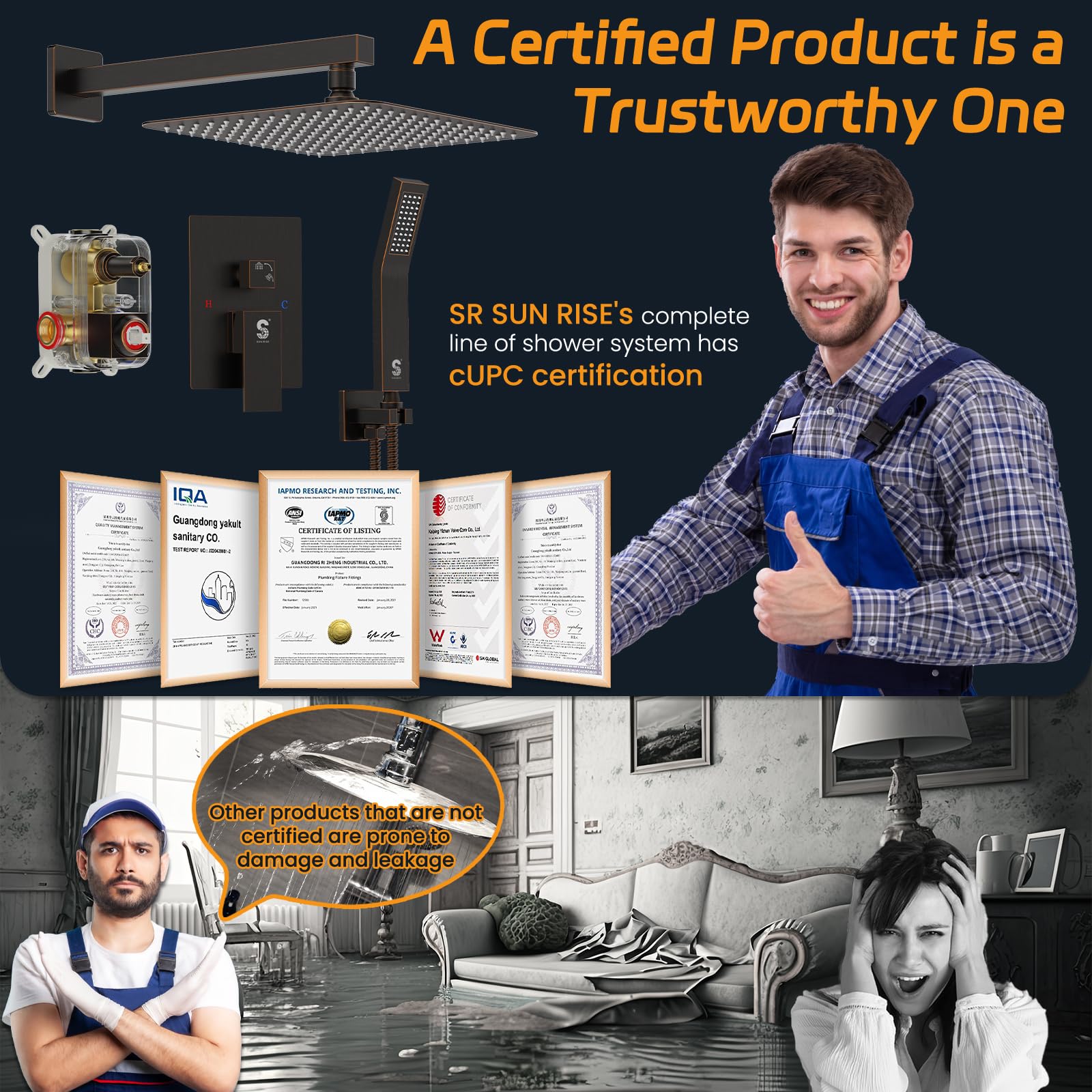 Wall-mounted Shower Arm Shower System(Square)