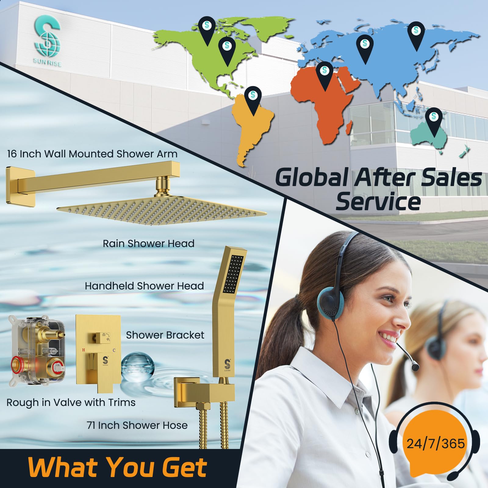 Wall-mounted Shower Arm Shower System(Square)