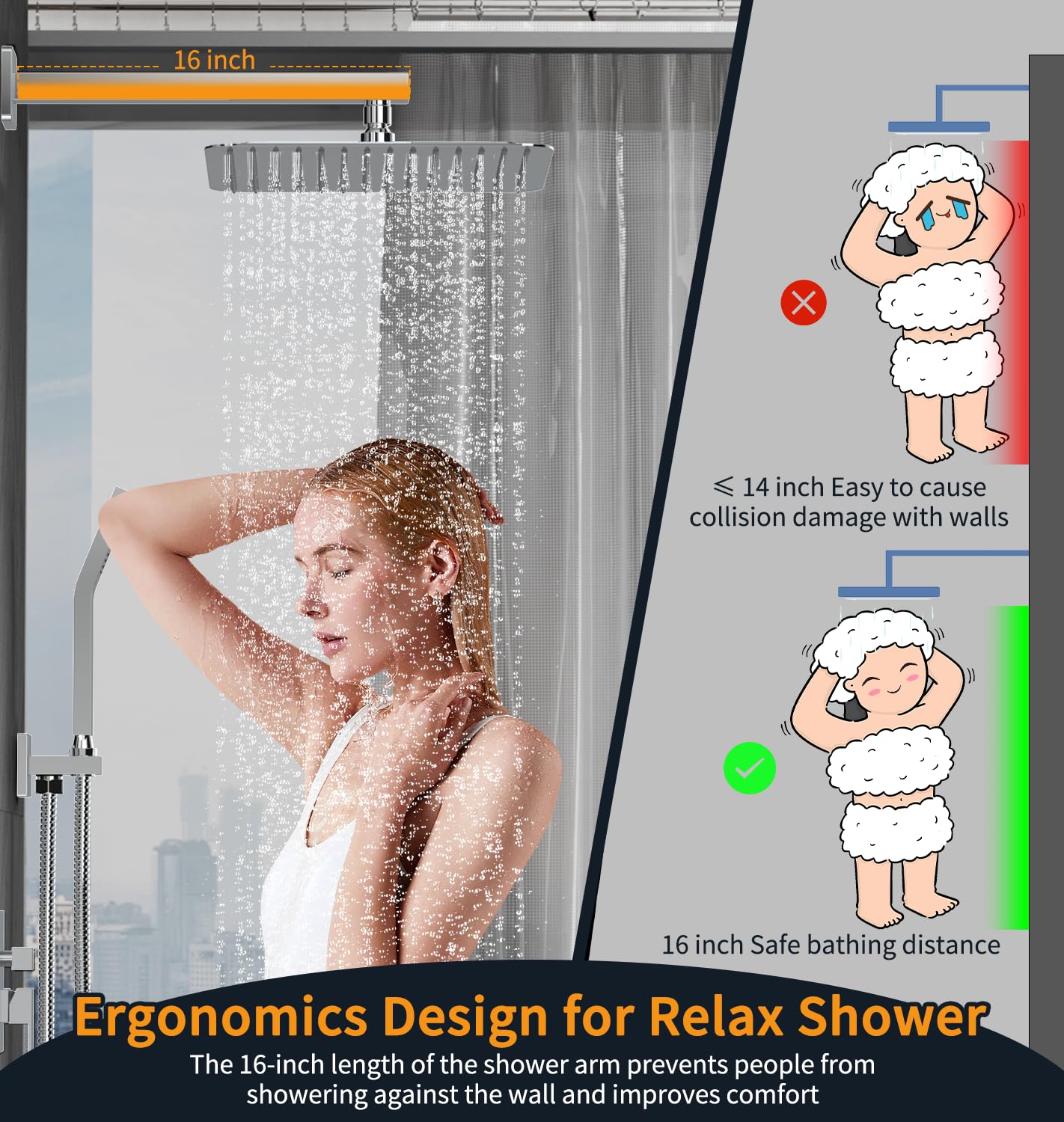 Wall-mounted Shower Arm Shower System(Square)