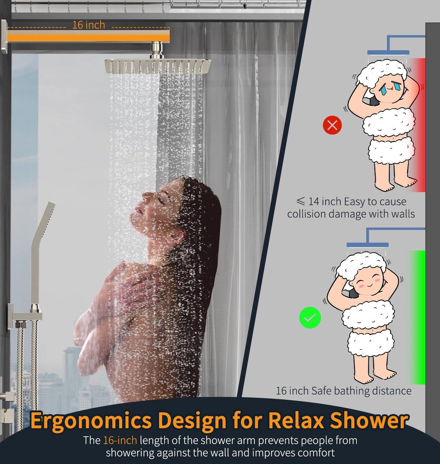 Wall-mounted Shower Arm Shower System(Square)