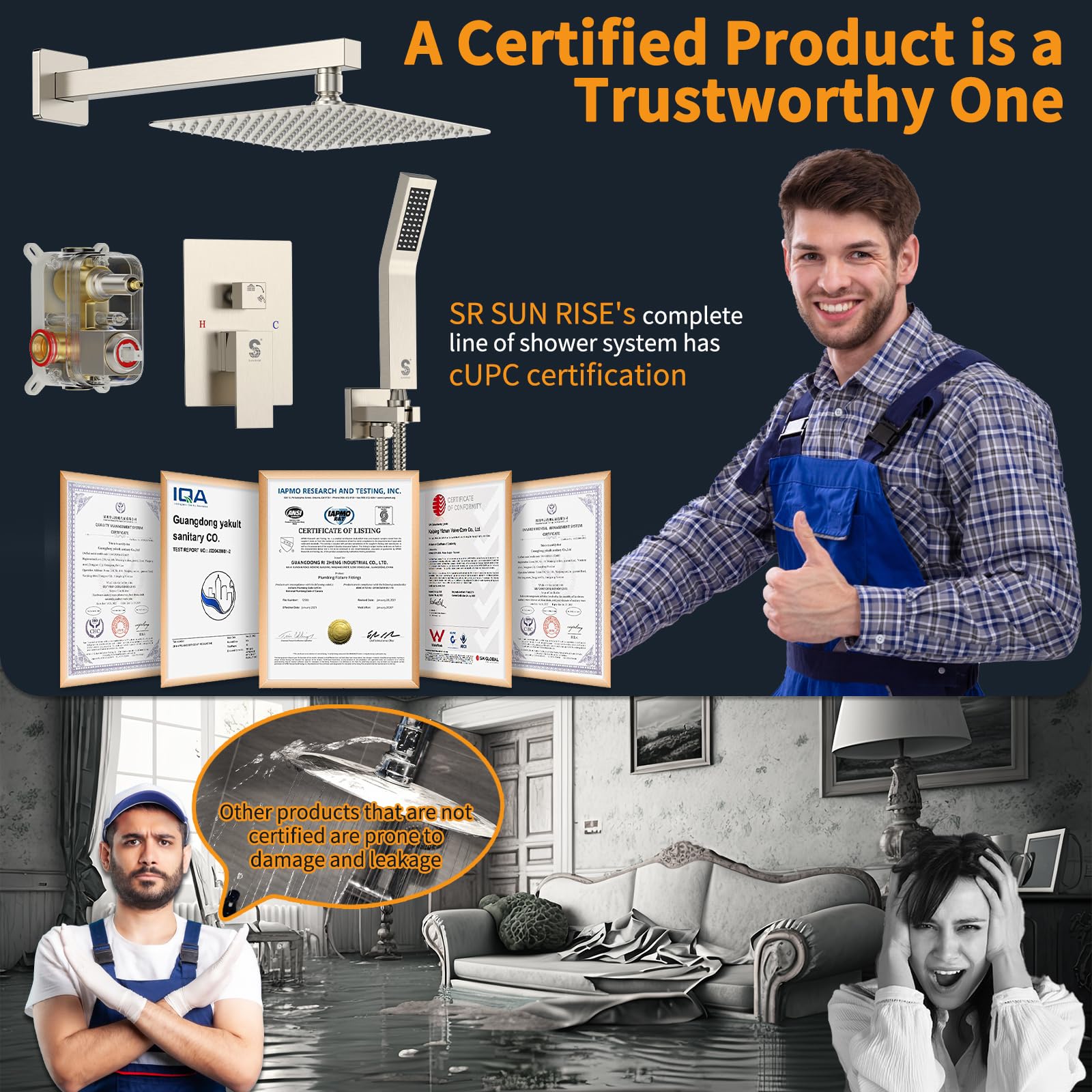 Wall-mounted Shower Arm Shower System(Square)