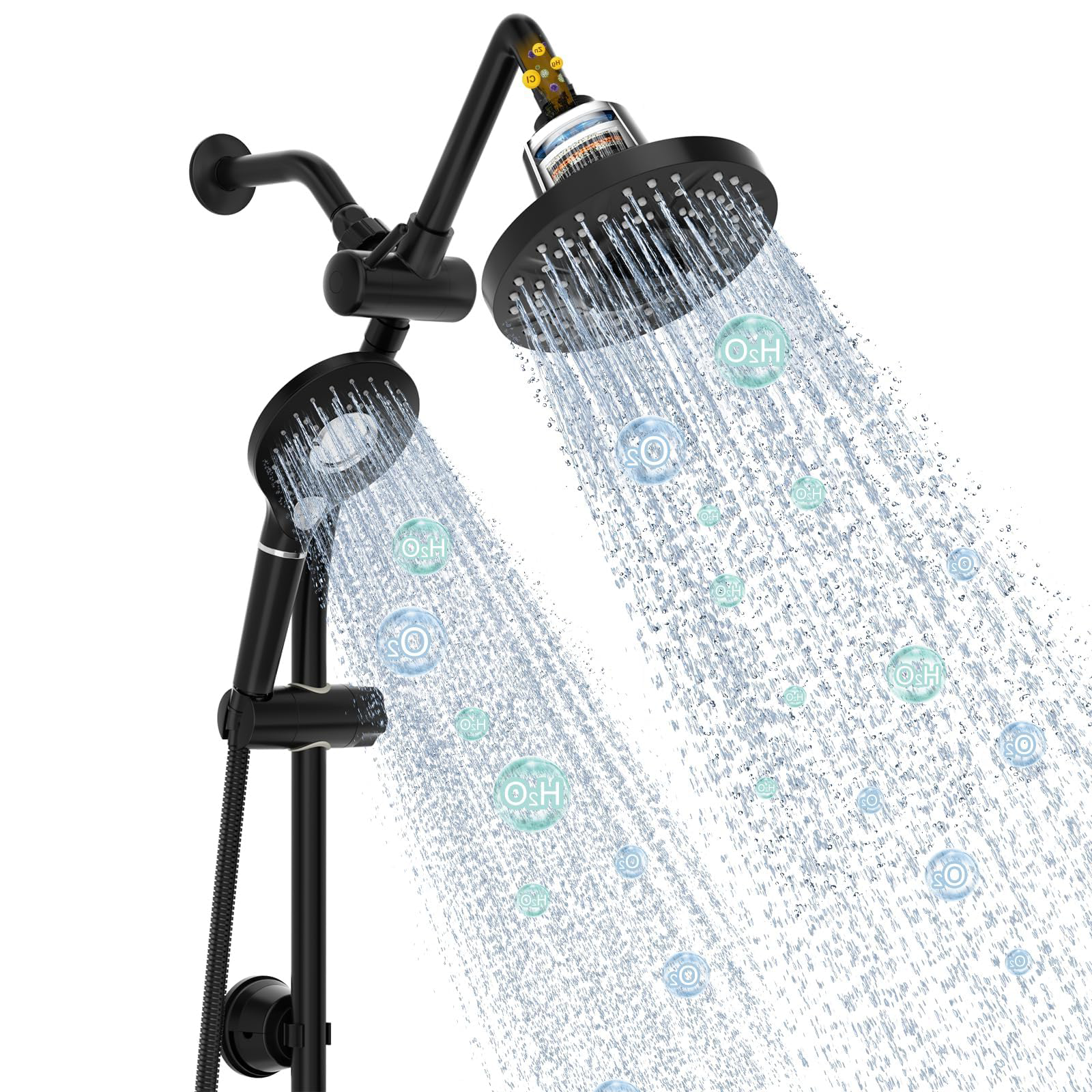 Filtered Shower Head Combo with Slide Bar (Dual Rain + Handheld)