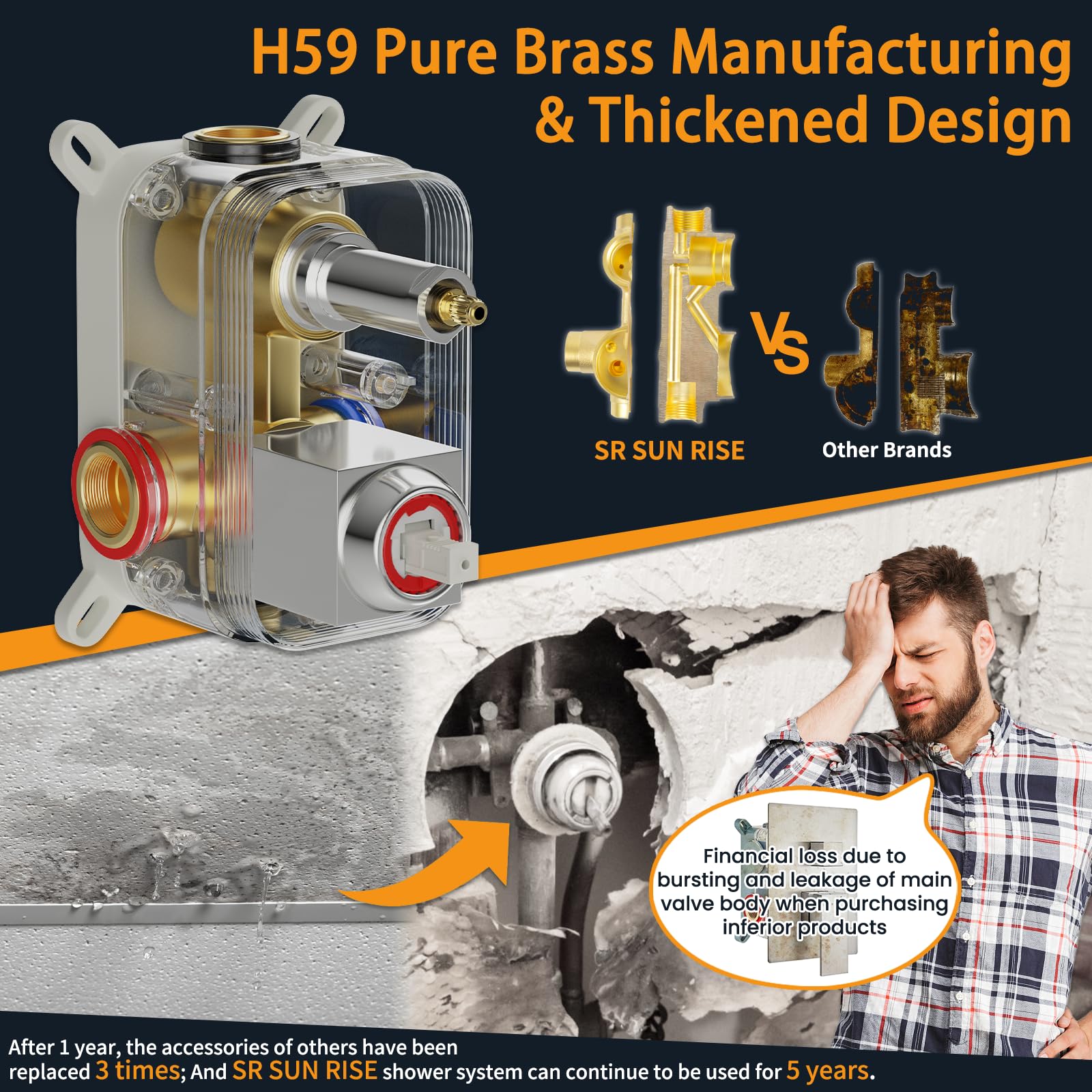 Wall-mounted Shower Arm Shower System(Square)