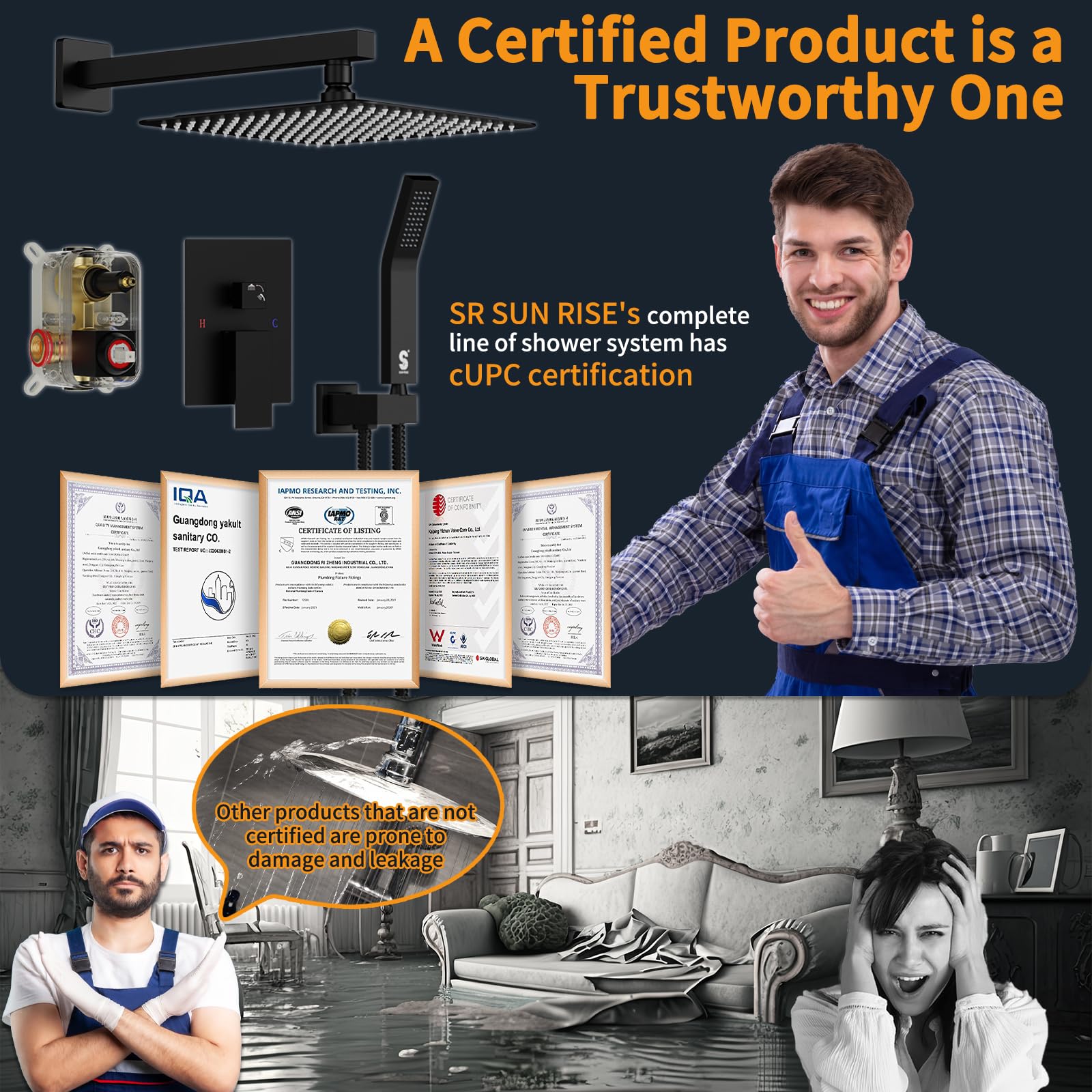 Wall-mounted Shower Arm Shower System(Square)