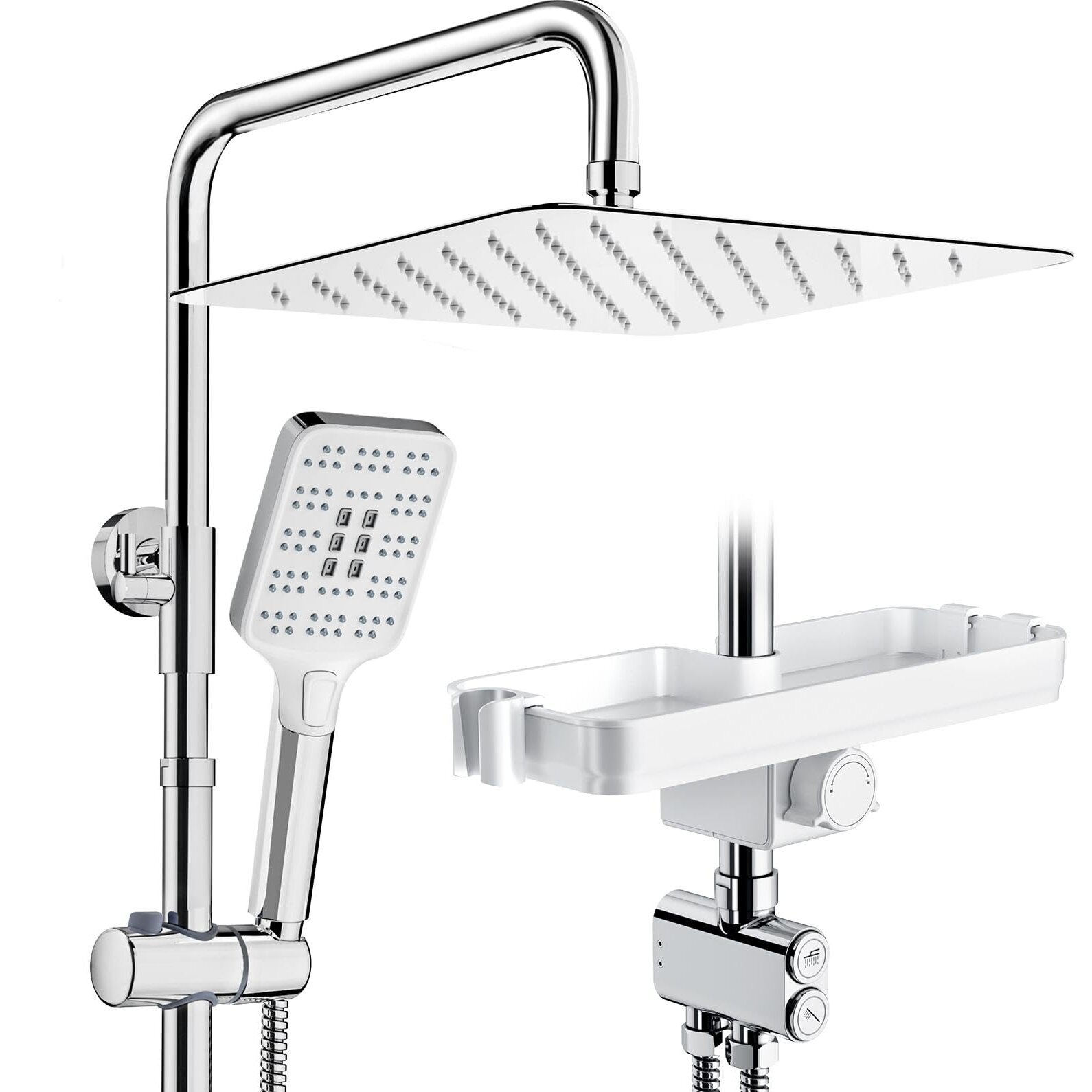 Shower Kit with Button Diverter with Shelf