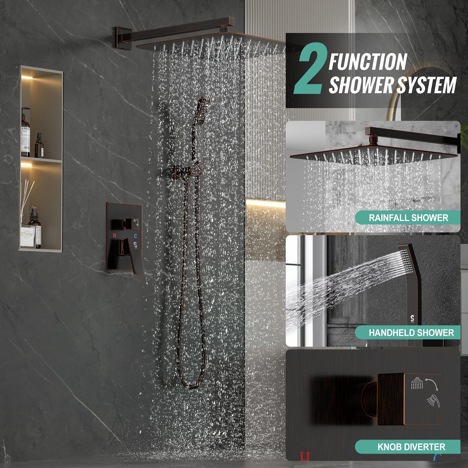 Wall-mounted Shower Arm Shower System(Square)