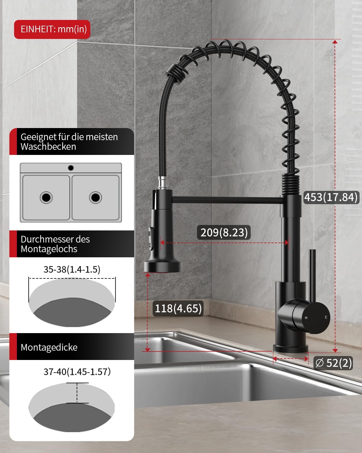 Spring-Loaded Pull-Down Kitchen Faucet (HD040）