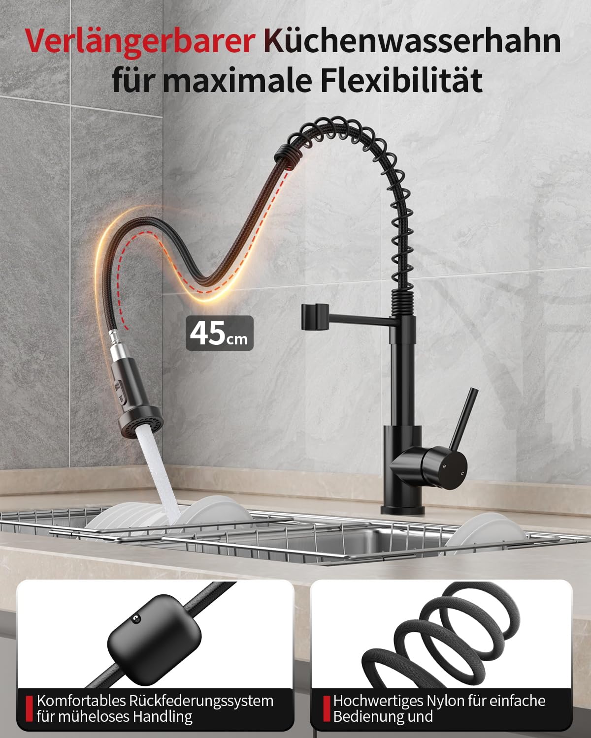 Spring-Loaded Pull-Down Kitchen Faucet (HD040）