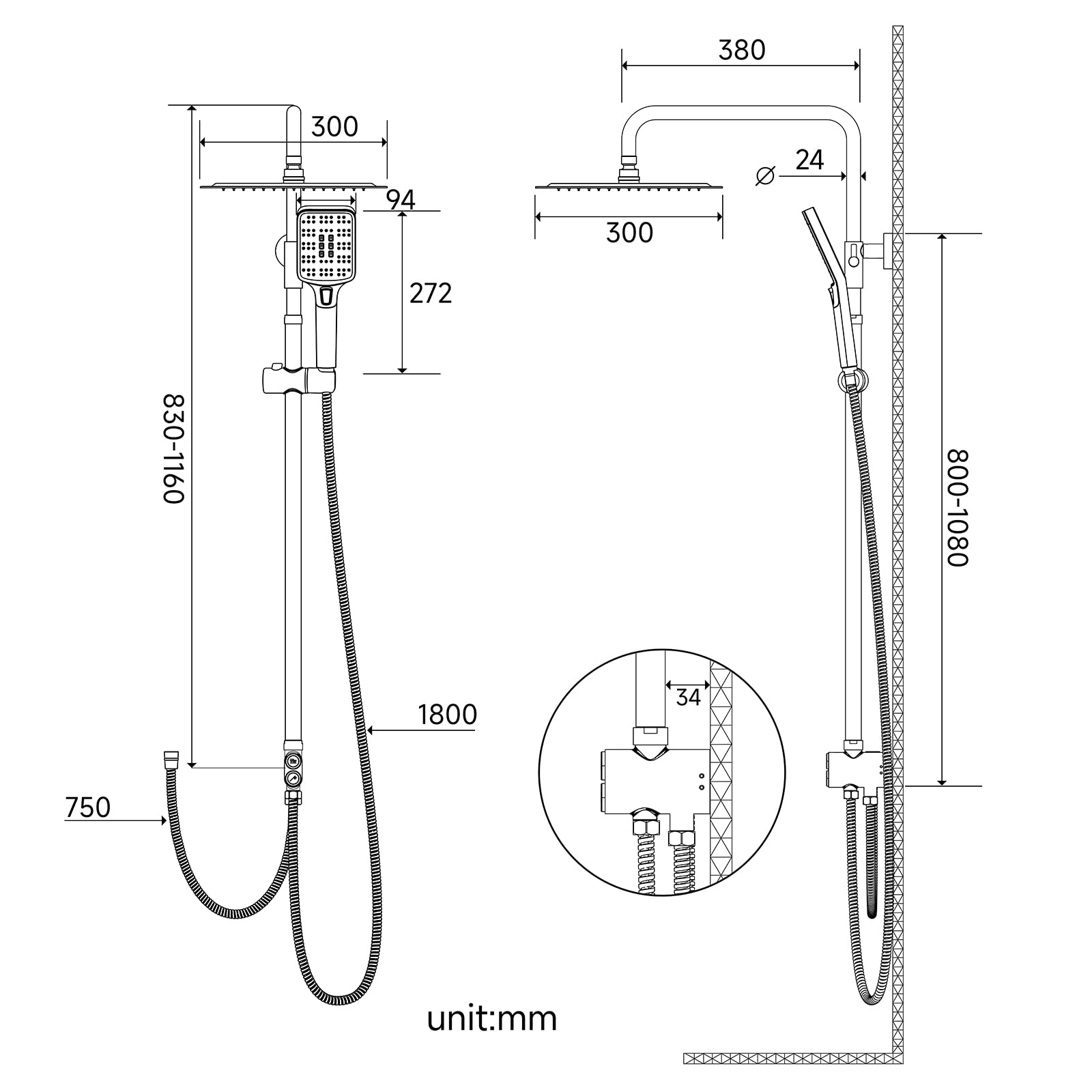 Shower Kit with Button Diverter