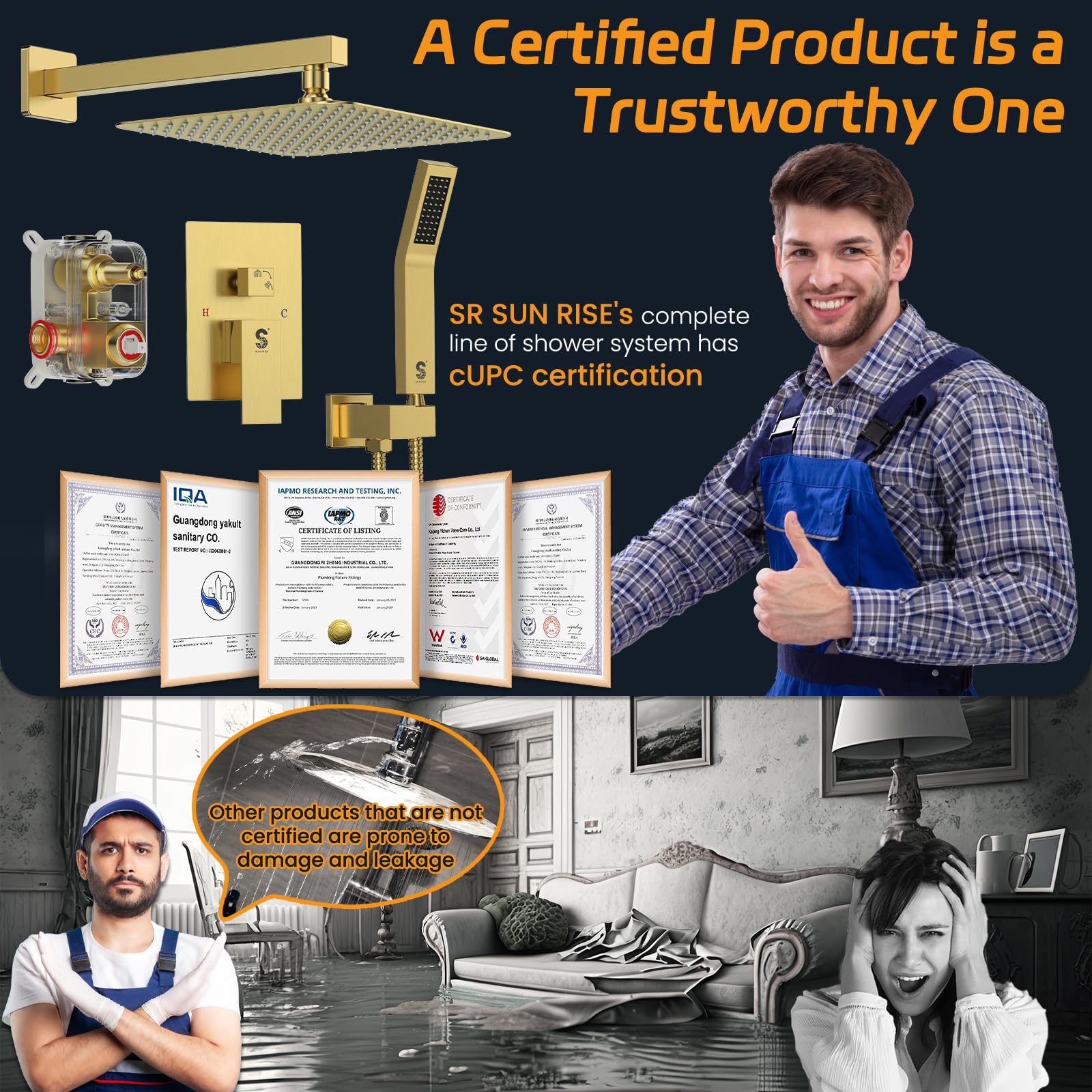 Wall-mounted Shower Arm Shower System(Square)