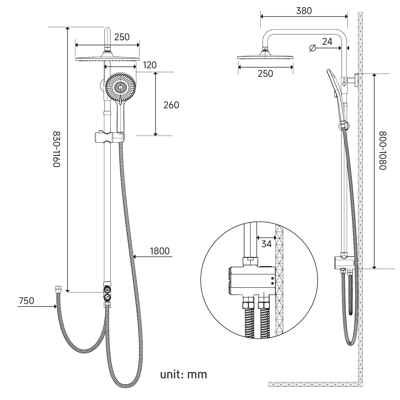 Shower Kit with Button Diverter