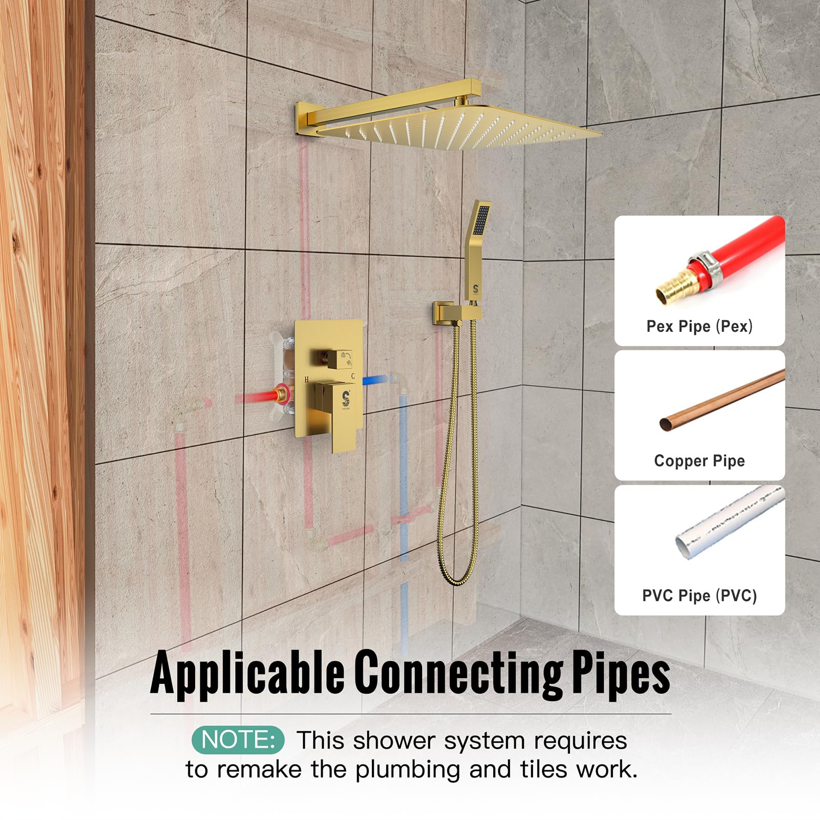 Wall-mounted Shower Arm Shower System(Square)