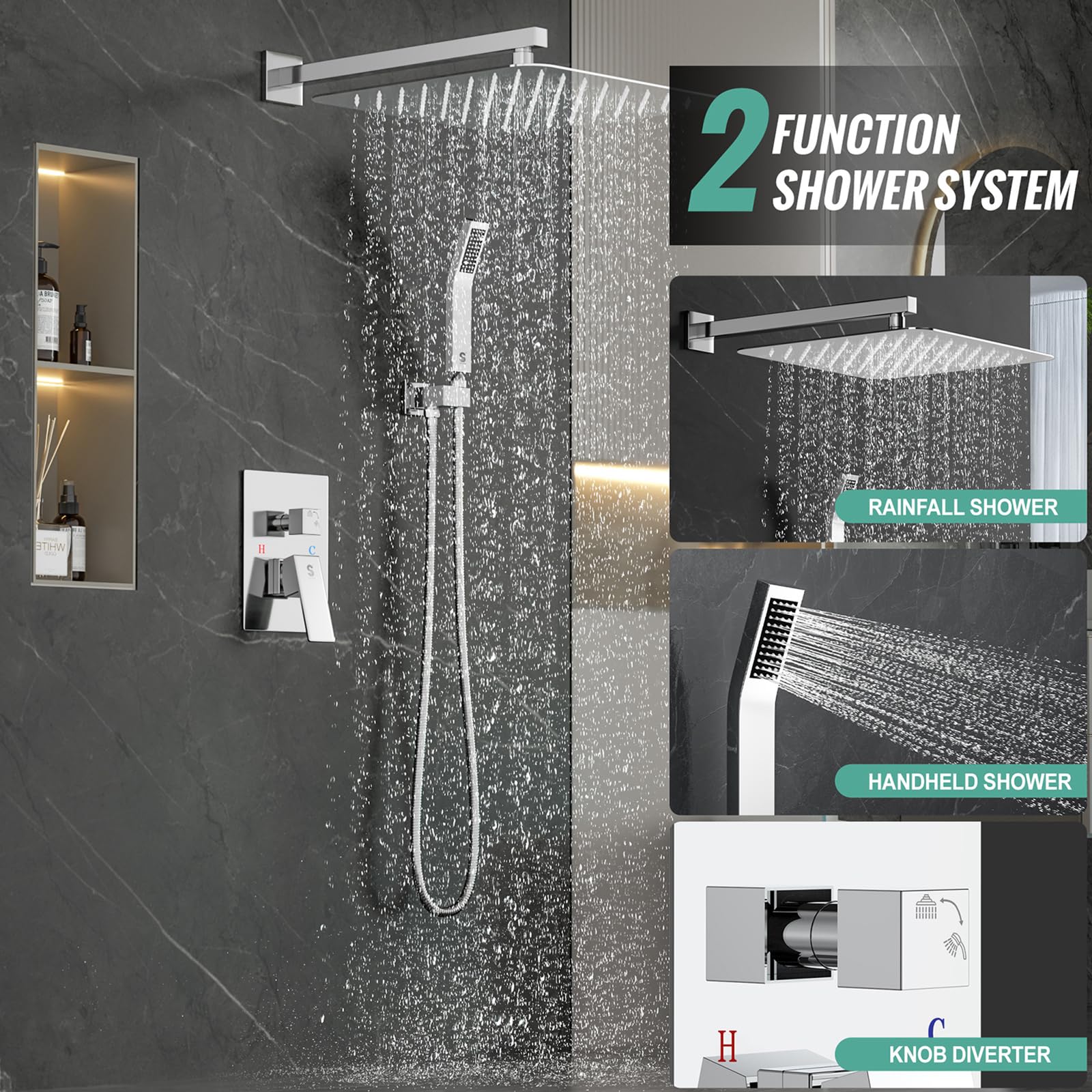 Wall-mounted Shower Arm Shower System(Square)