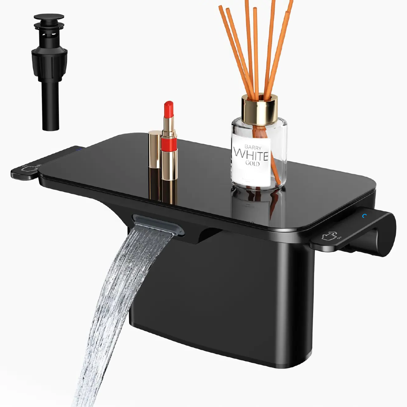 4-inch Double Handle Glass Shelf Waterfall Bathroom Sink Faucet