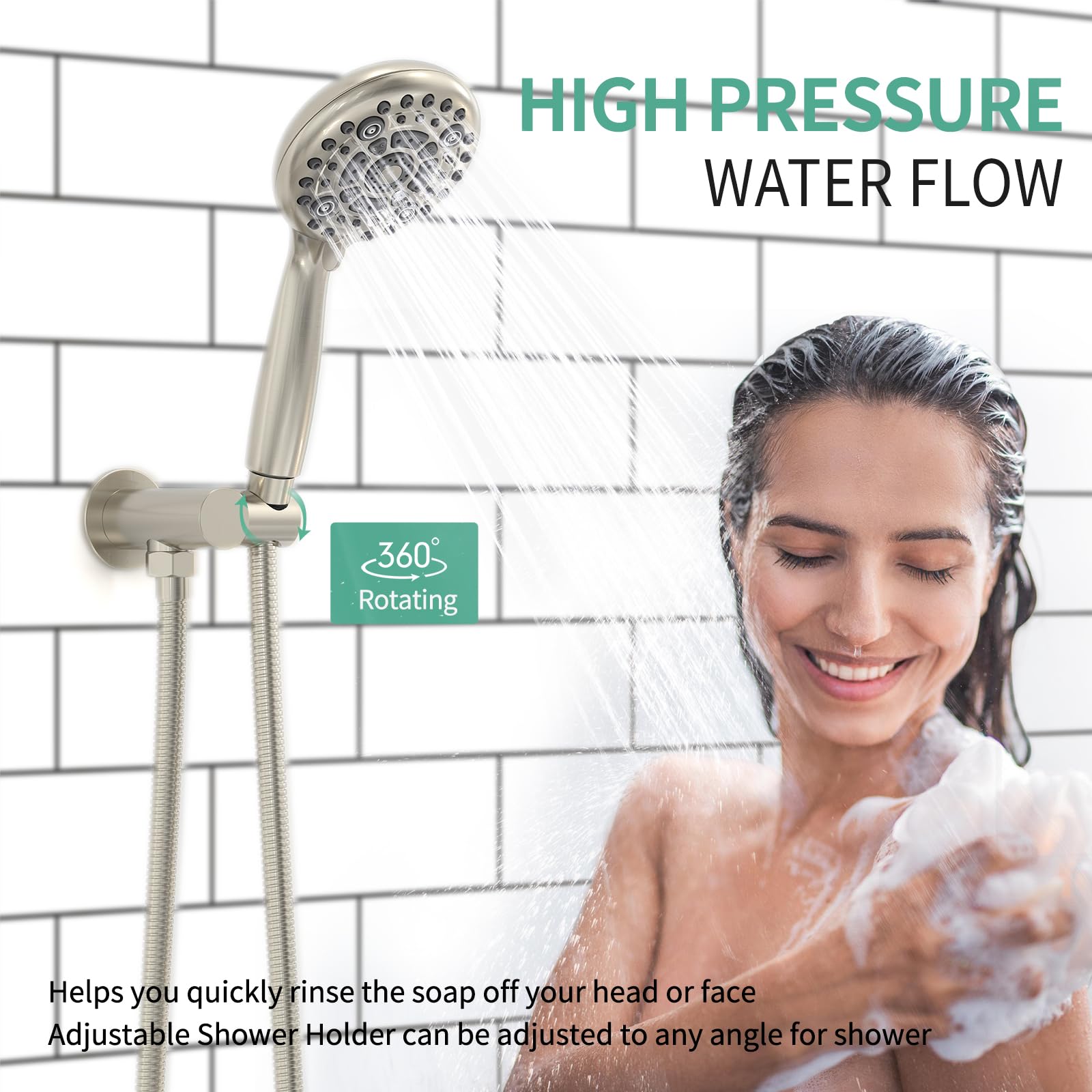 Shower Faucet Set with 3-Function High Pressure 10-Inch Shower System, 6-Setting Handheld Shower Head and Valve
