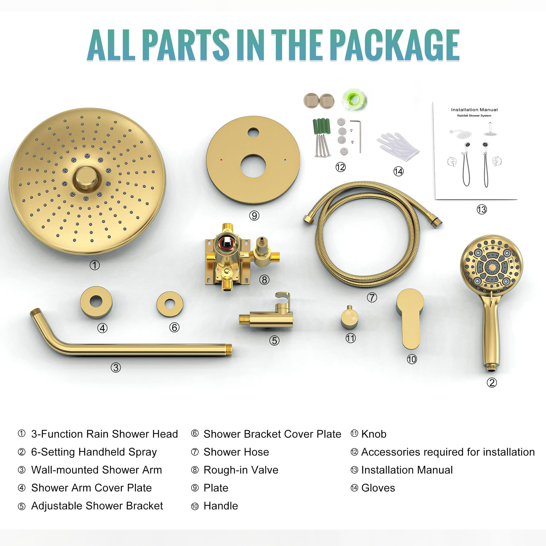 Shower Faucet Set with 3-Function High Pressure 10-Inch Shower System, 6-Setting Handheld Shower Head and Valve