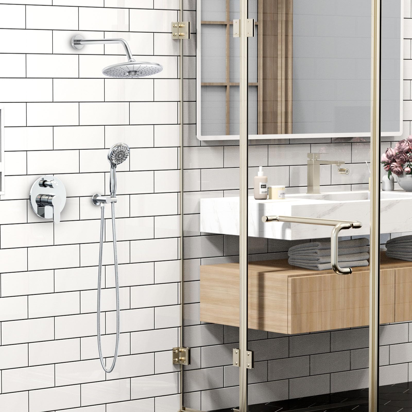 Shower Faucet Set with 3-Function High Pressure 10-Inch Shower System, 6-Setting Handheld Shower Head and Valve