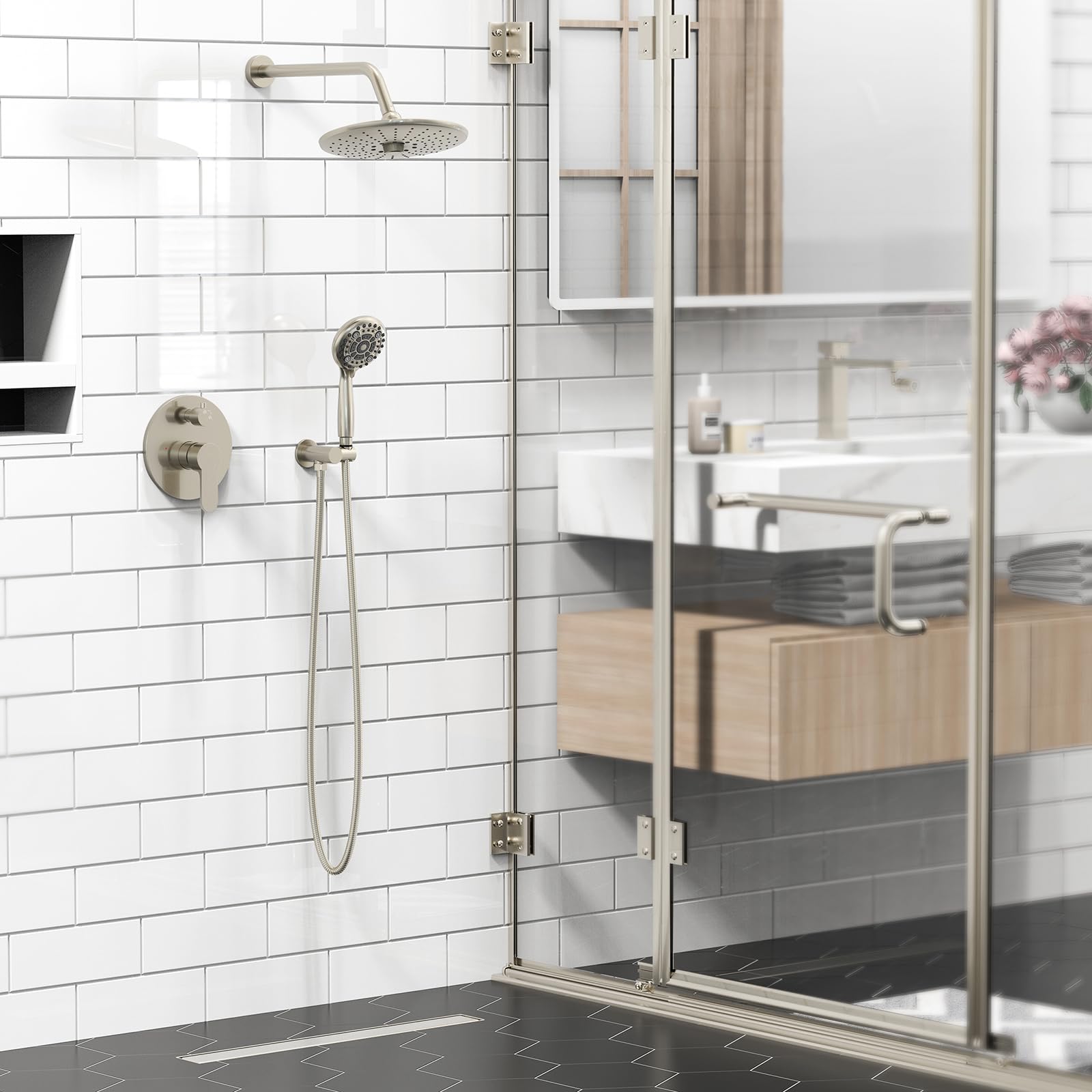 Shower Faucet Set with 3-Function High Pressure 10-Inch Shower System, 6-Setting Handheld Shower Head and Valve