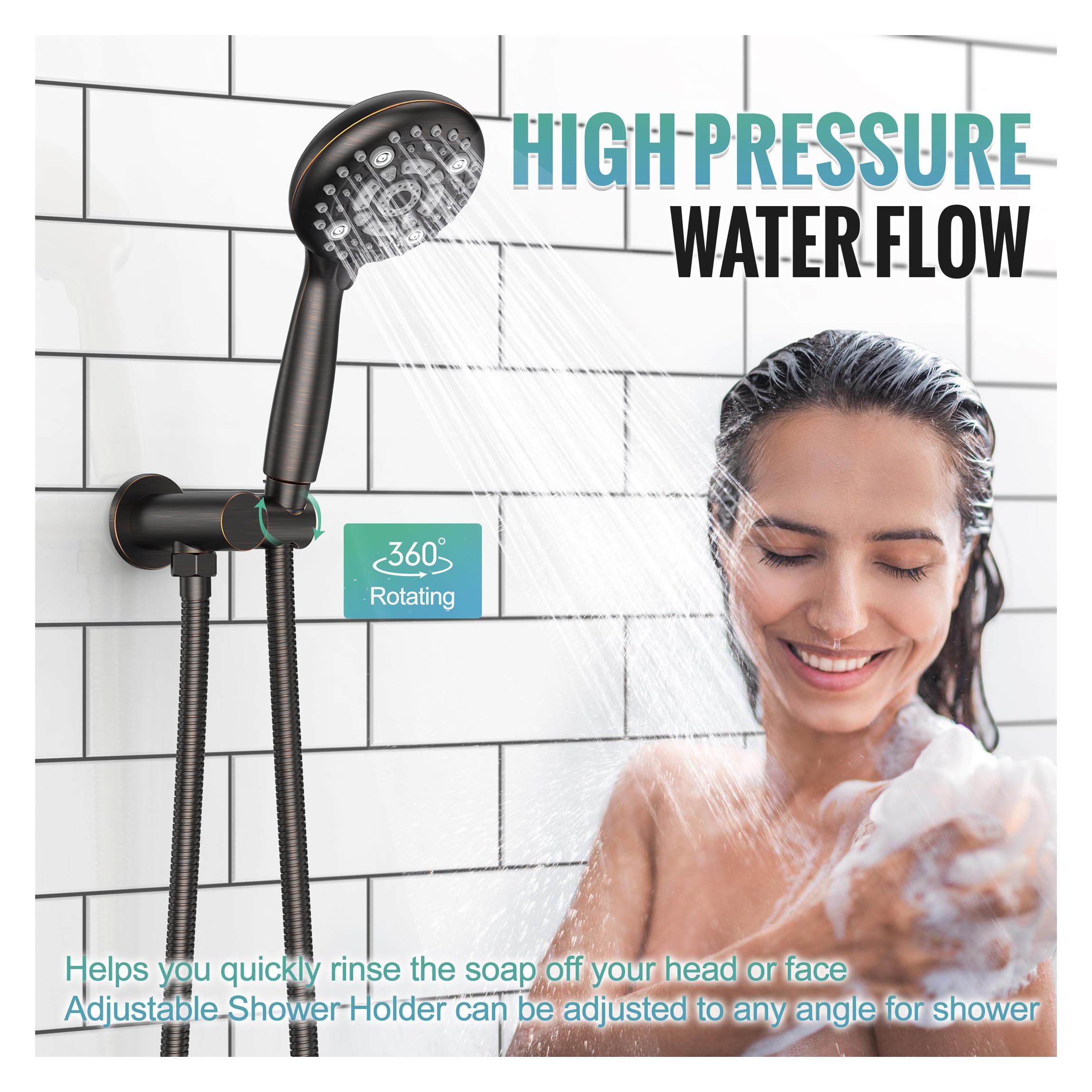 Shower Faucet Set with 3-Function High Pressure 10-Inch Shower System, 6-Setting Handheld Shower Head and Valve