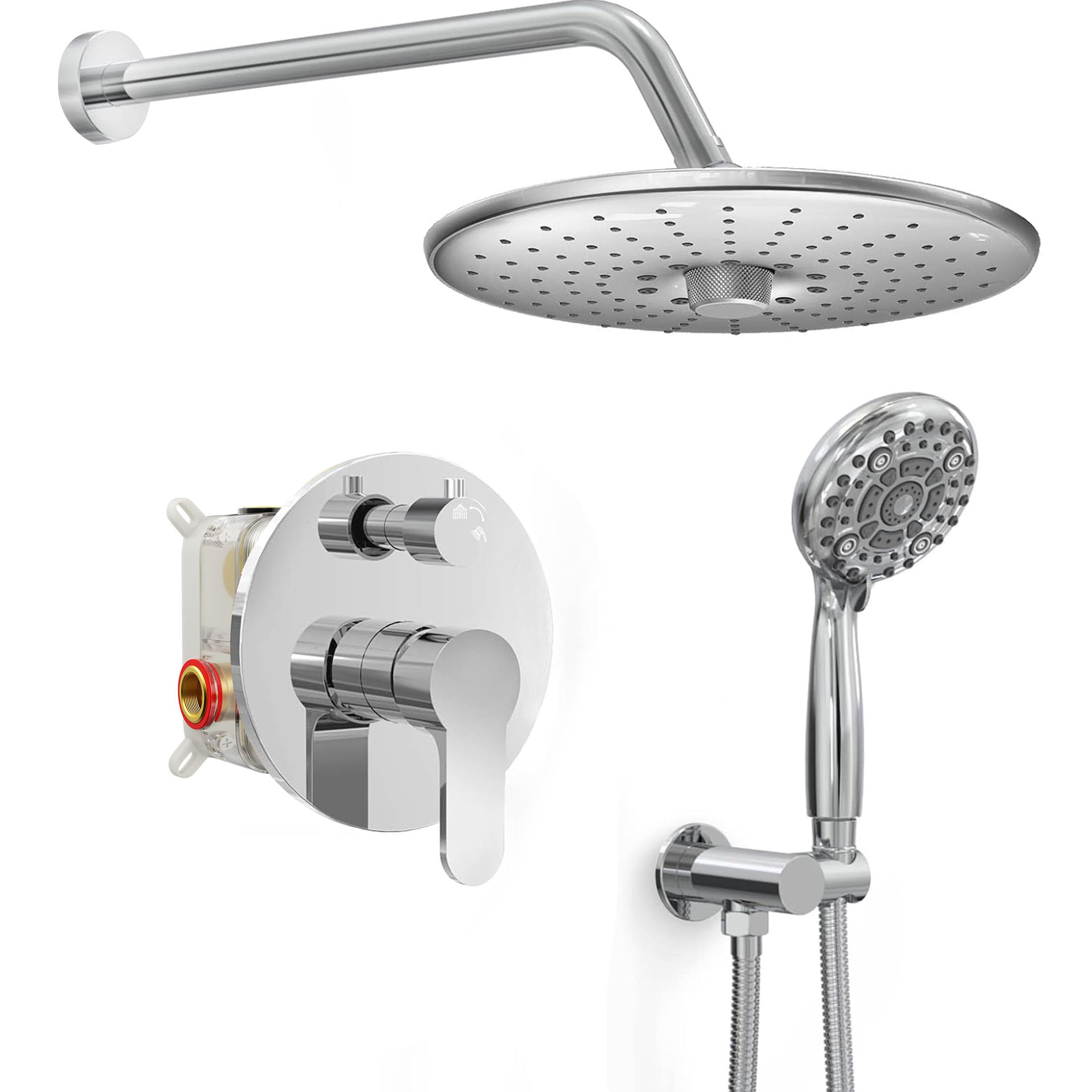 Shower Faucet Set with 3-Function High Pressure 10-Inch Shower System, 6-Setting Handheld Shower Head and Valve