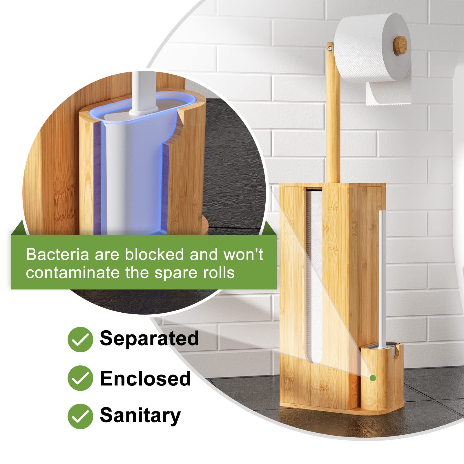 Bamboo Toilet Paper Holder with 4+1 Rolls Storage