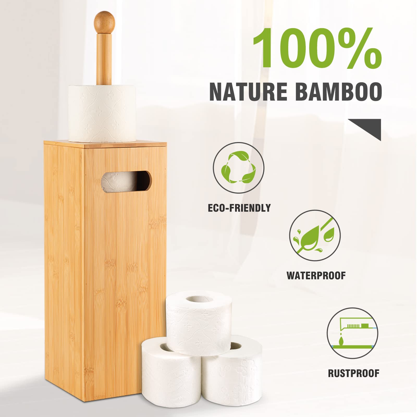 Bamboo Toilet Paper Holder with 4+1 Rolls Storage