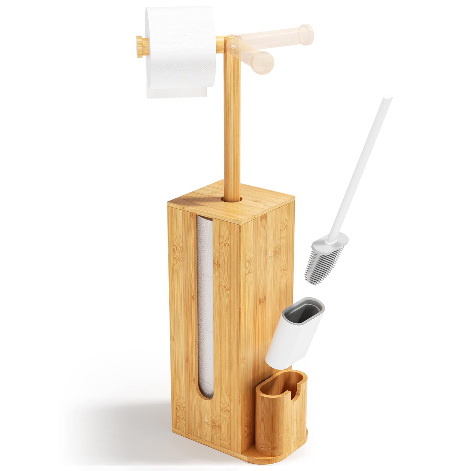 Bamboo Toilet Paper Holder with 4+1 Rolls Storage