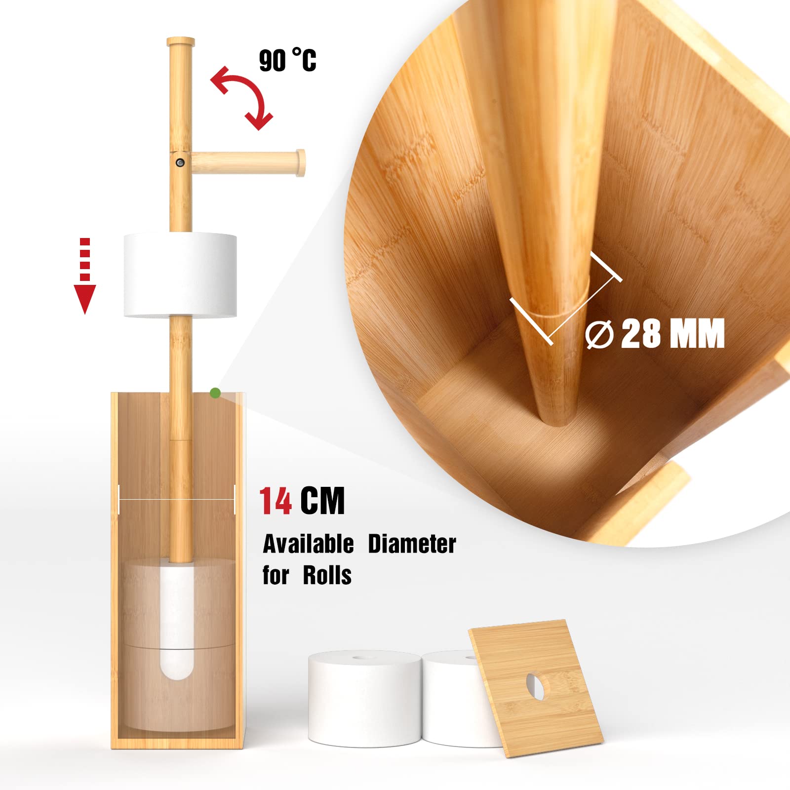 Bamboo Toilet Paper Holder with 4+1 Rolls Storage
