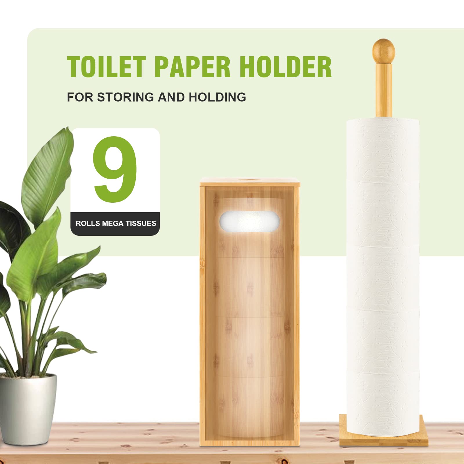 Bamboo Toilet Paper Holder with 4+1 Rolls Storage