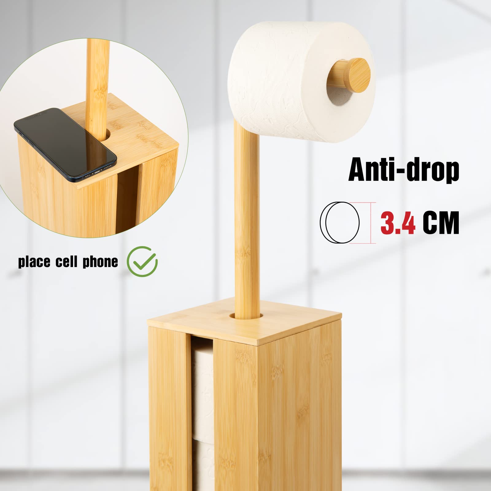 Bamboo Toilet Paper Holder with 4+1 Rolls Storage