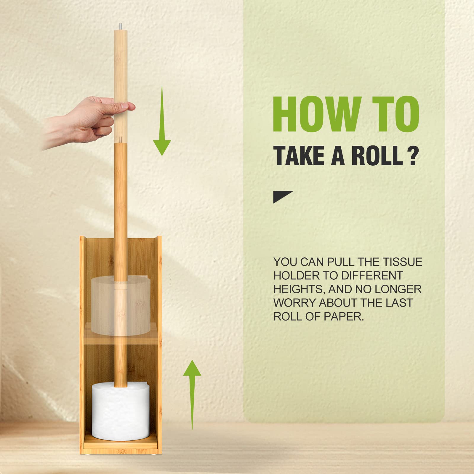 Bamboo Toilet Paper Holder with 4+1 Rolls Storage