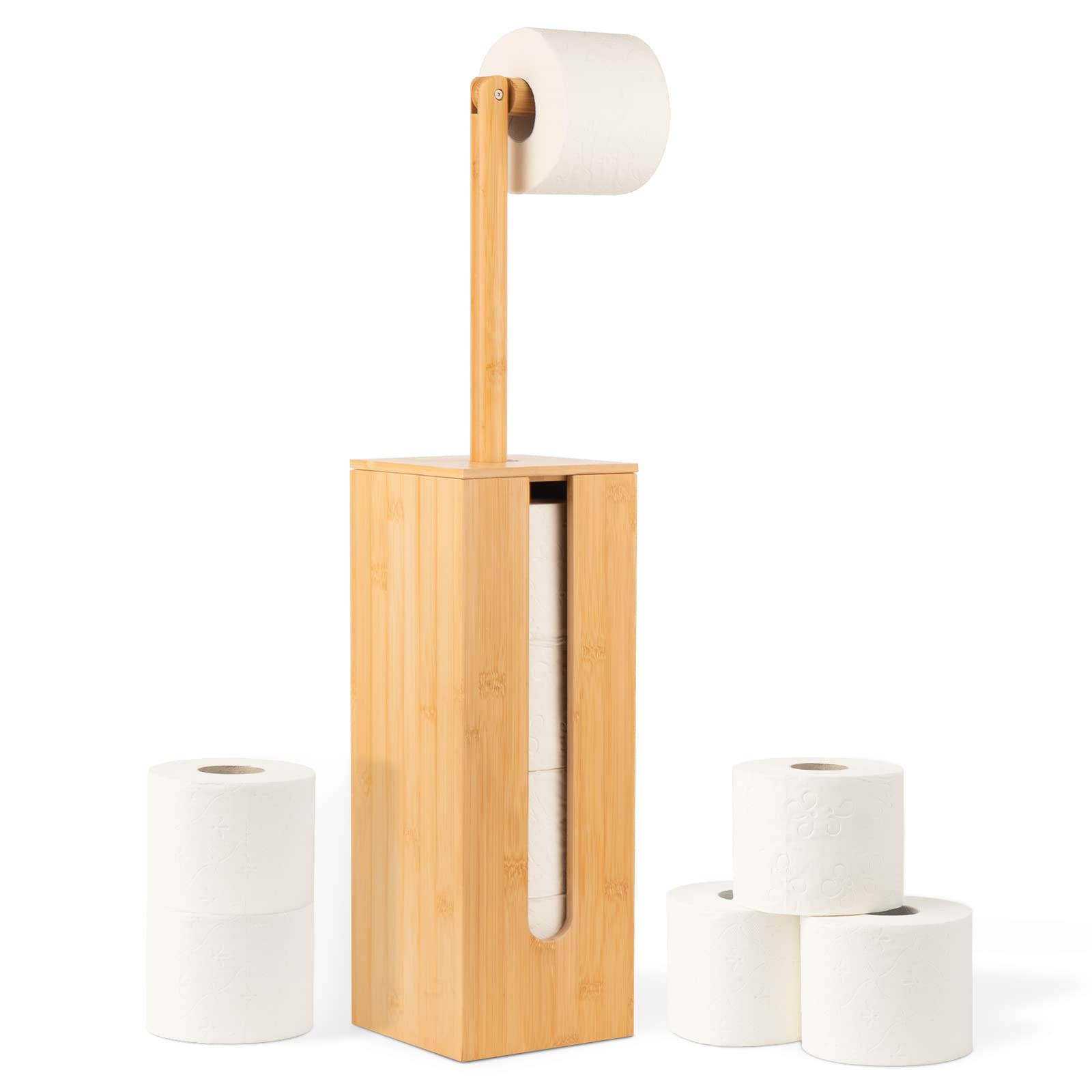 Bamboo Toilet Paper Holder with 4+1 Rolls Storage