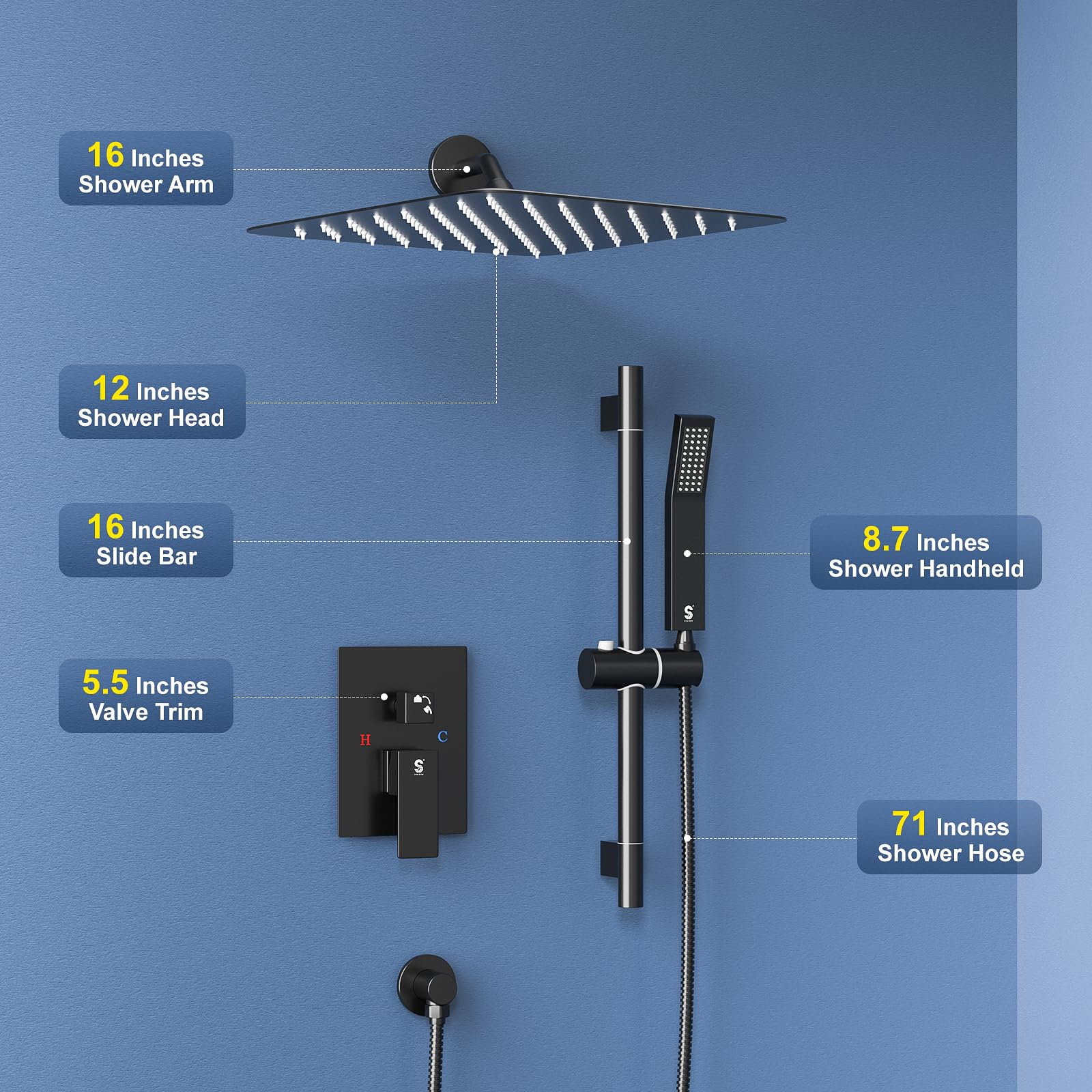 8-Inch Square Shower Faucet System