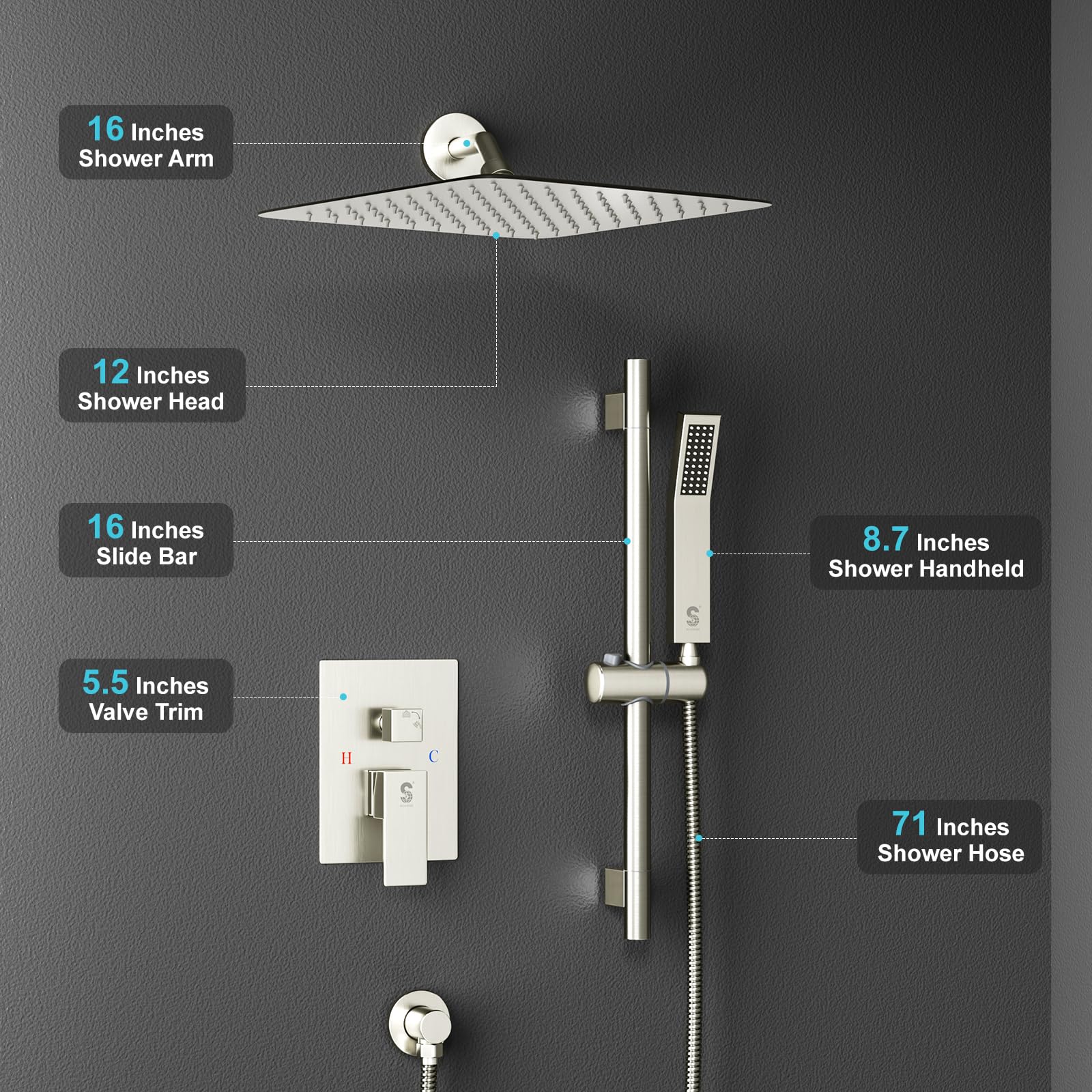 8-Inch Square Shower Faucet System