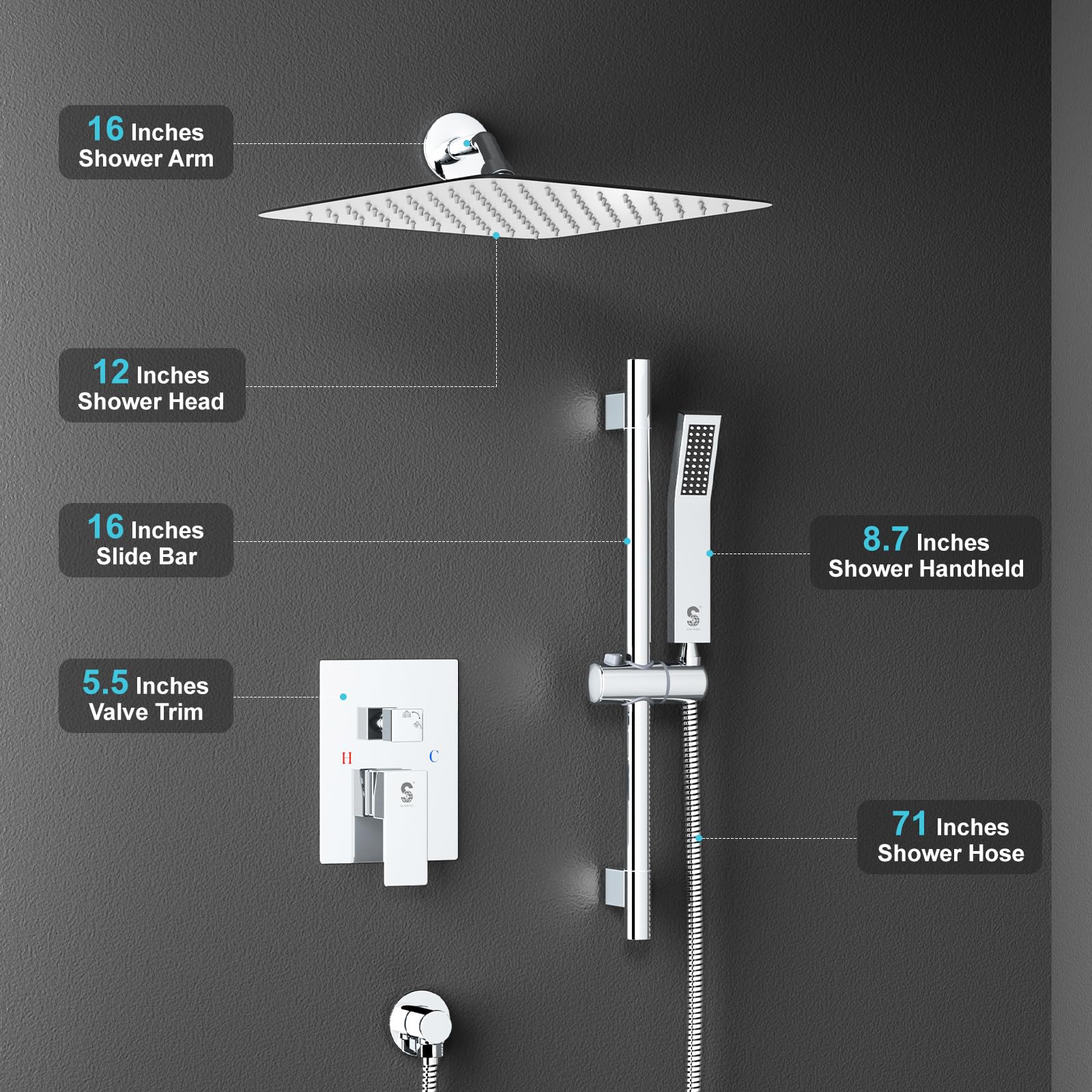 8-Inch Square Shower Faucet System