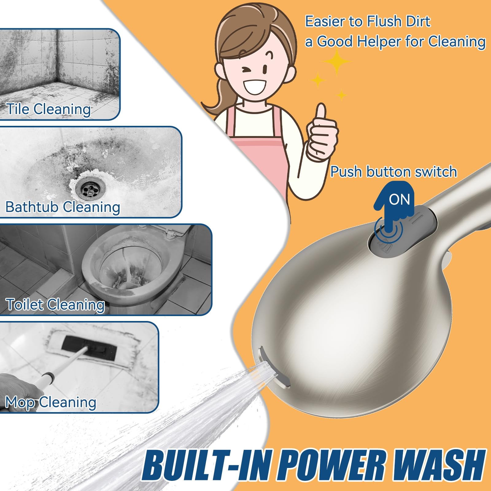 9-Mode High Pressure Handheld Shower with Pause Switch