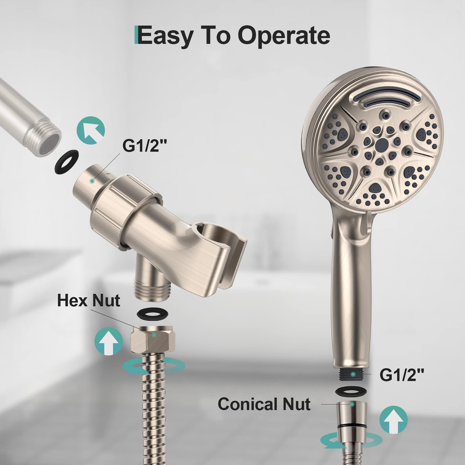 High-Pressure Handheld Shower with Adjustable Bracket