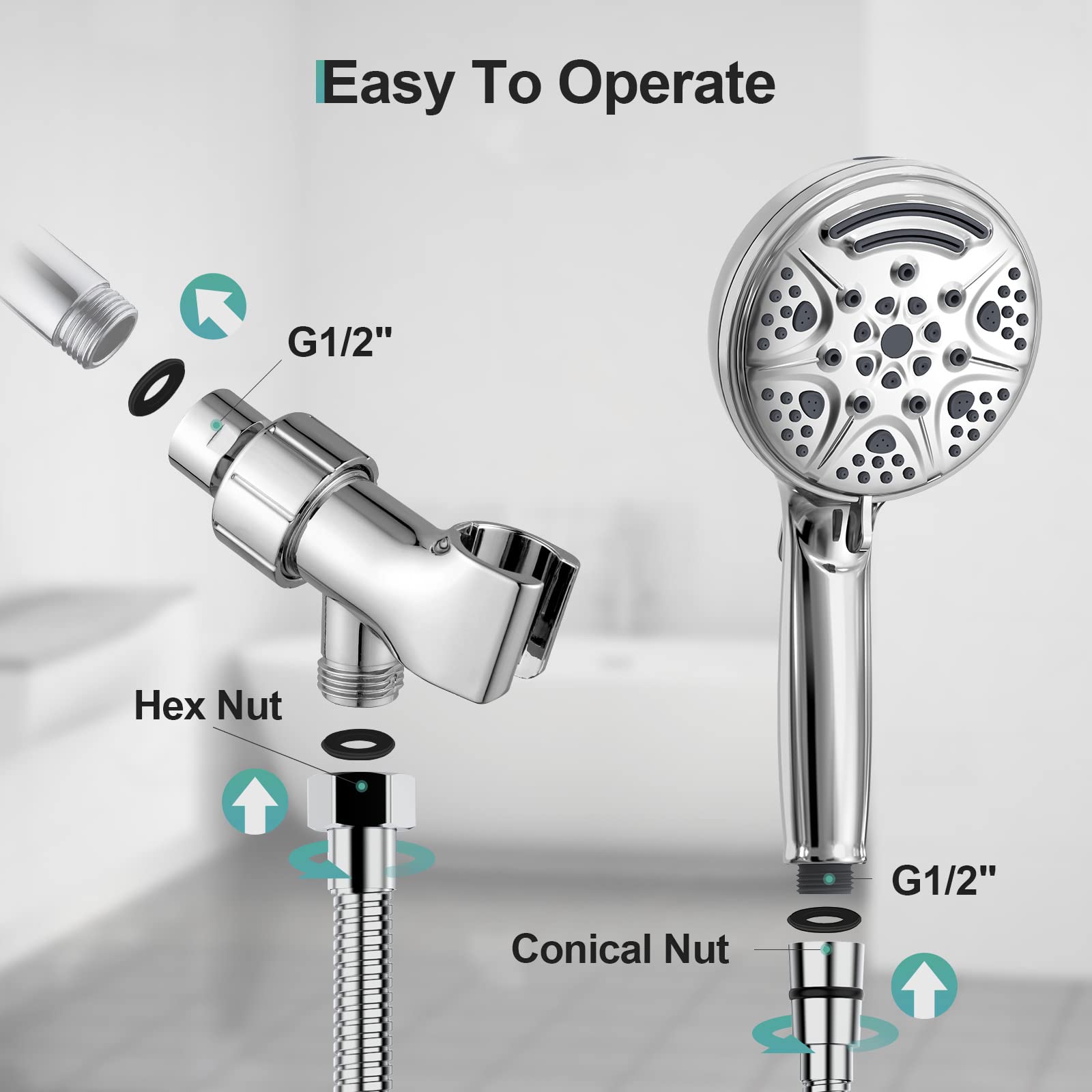 High-Pressure Handheld Shower with Adjustable Bracket